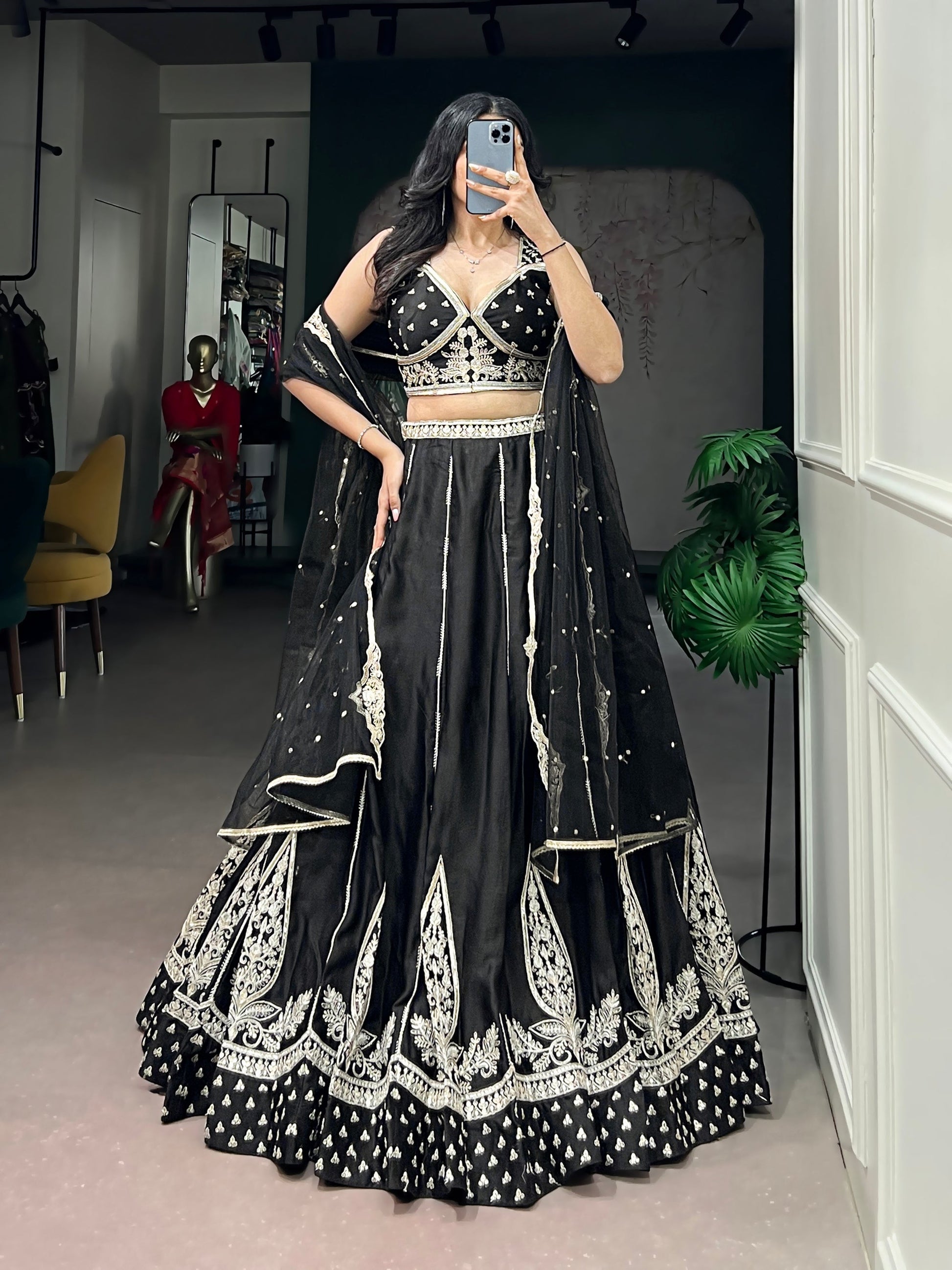 Lorenvalley Fashion Black Naysha Silk Fabric With Thread & Sequins Embroidery Work Lehenga Choli With Dupatta