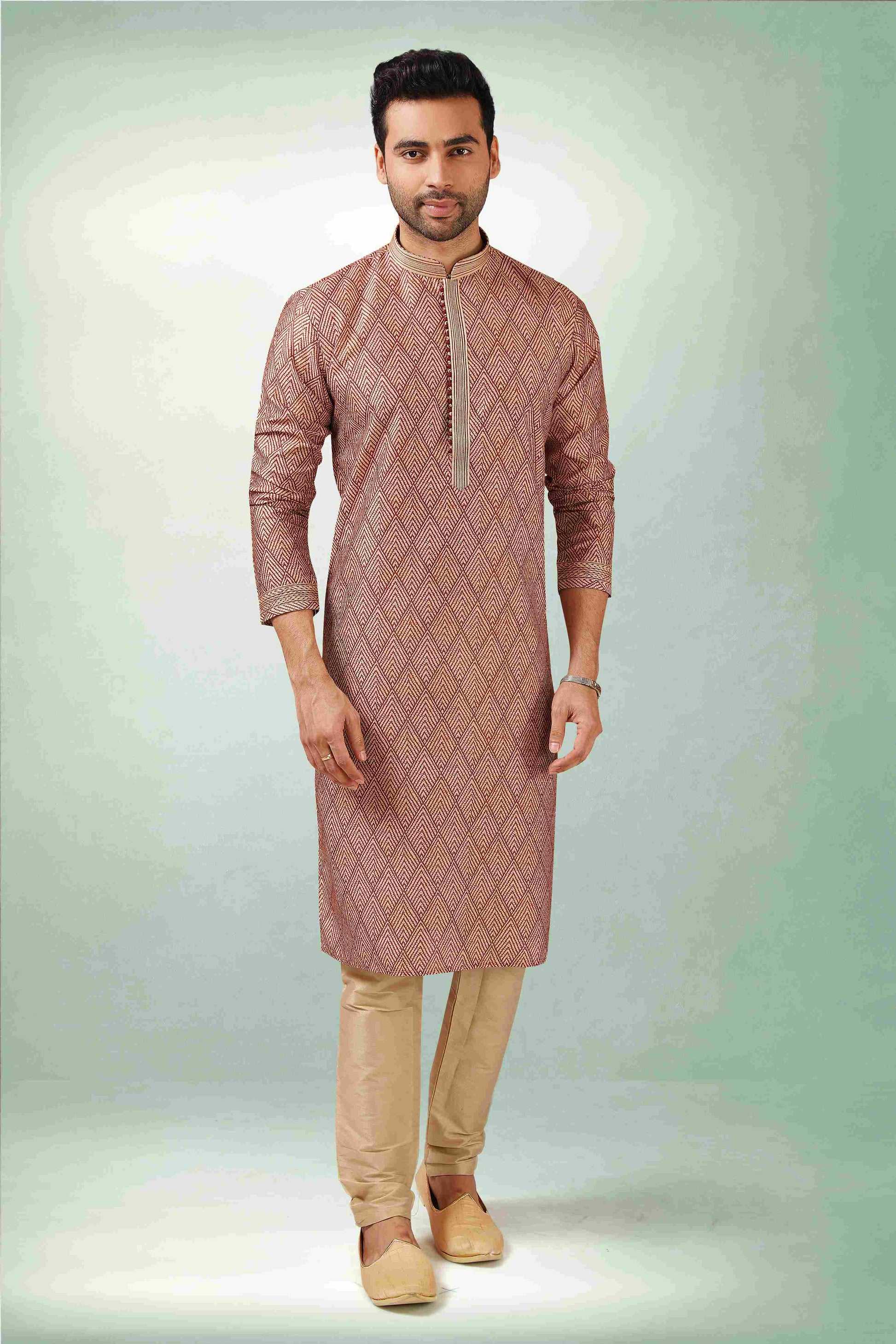 Raivat Ethnic Art Silk Printed Work Kurta Pajama In Maroon Colour