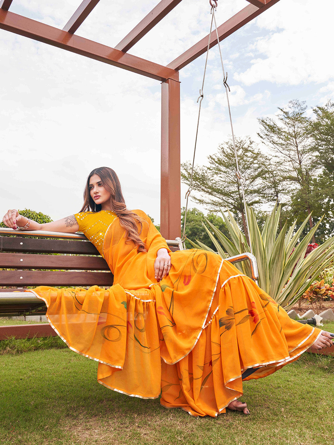 Tikhi Imli Mustard Yellow Gotta Patti Ruffles Grab2Buy 