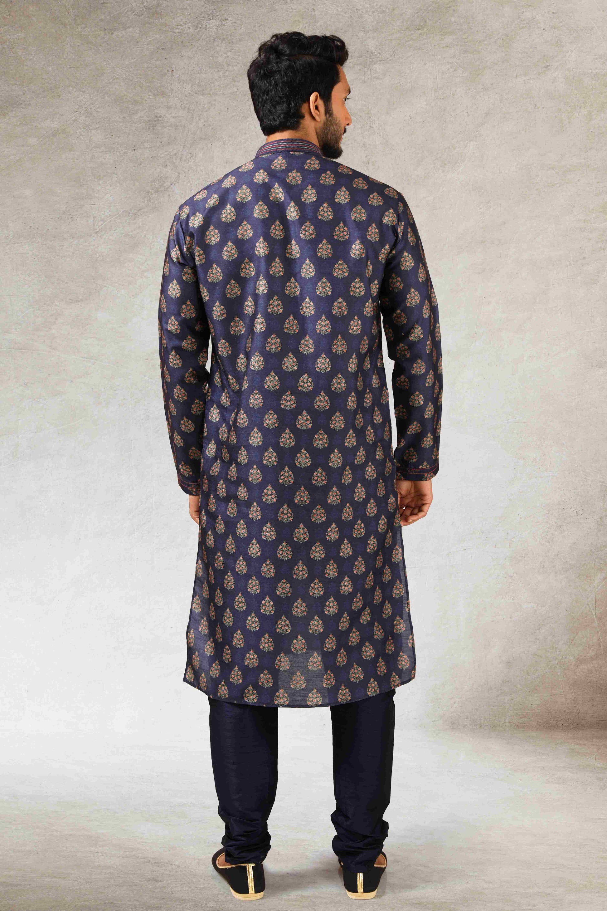 Raivat Ethnic Art Silk Printed Work Kurta Pajama In Blue Colour