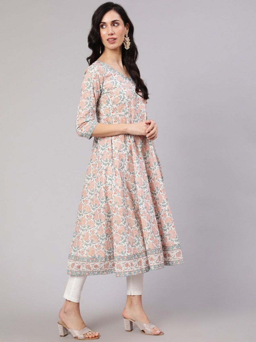 Aks Floral Printed Cotton Anarkali Kurta