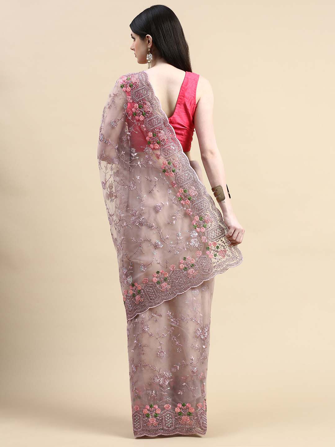 kasee Floral Embroidered Zari Net Saree