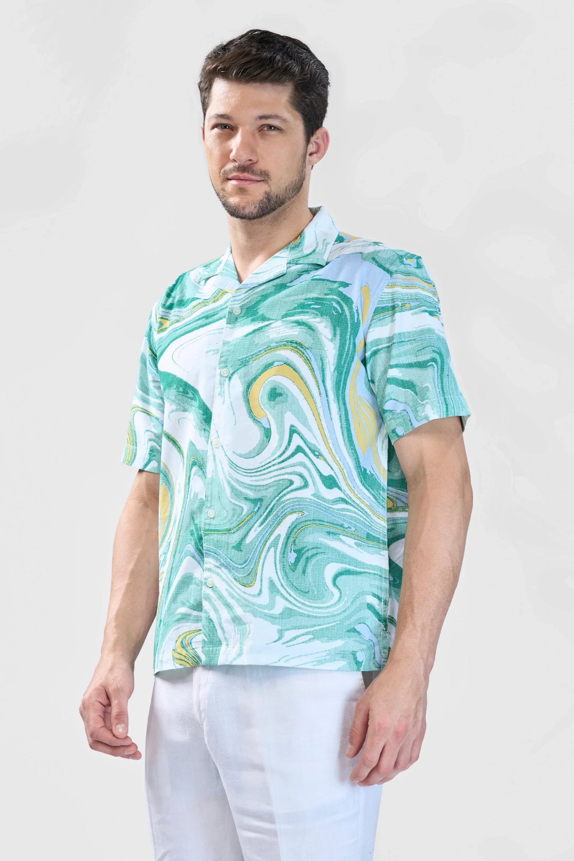 Xkind Green Fine Cord Drop Shoulder Printed Relaxed Fit Shirt  Grab2Buy Xkind Grab2Buy