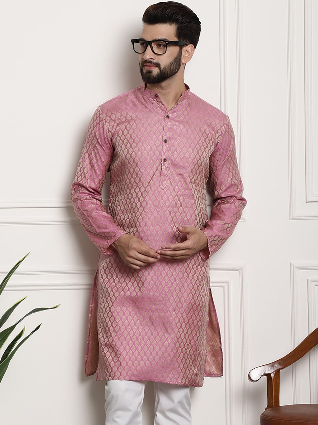 Sojanya Ethnic Motifs Jacquard Silk Cotton Kurta 