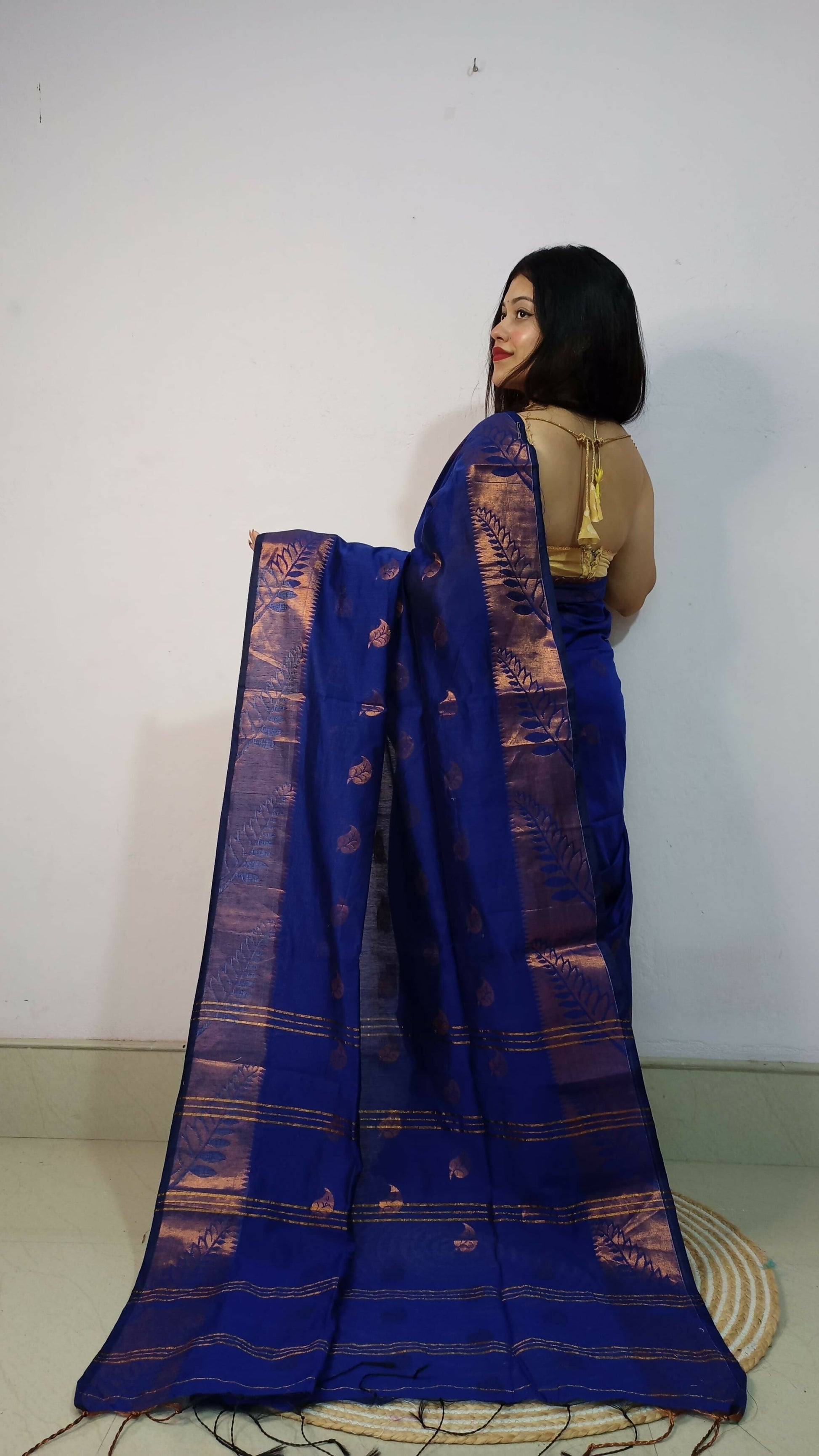 Exclusive Collection Beautiful Blue Cotton Silk Woven Handloom Grab2Buy With Running Blouse Piece 