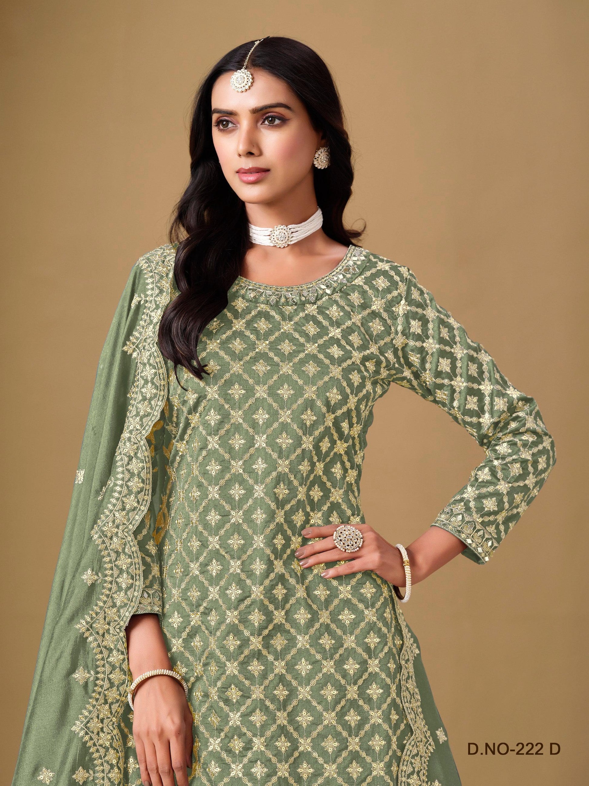 Anaita Dark Magenta Embroidered Chinon Silk Stitched Sharara Suit