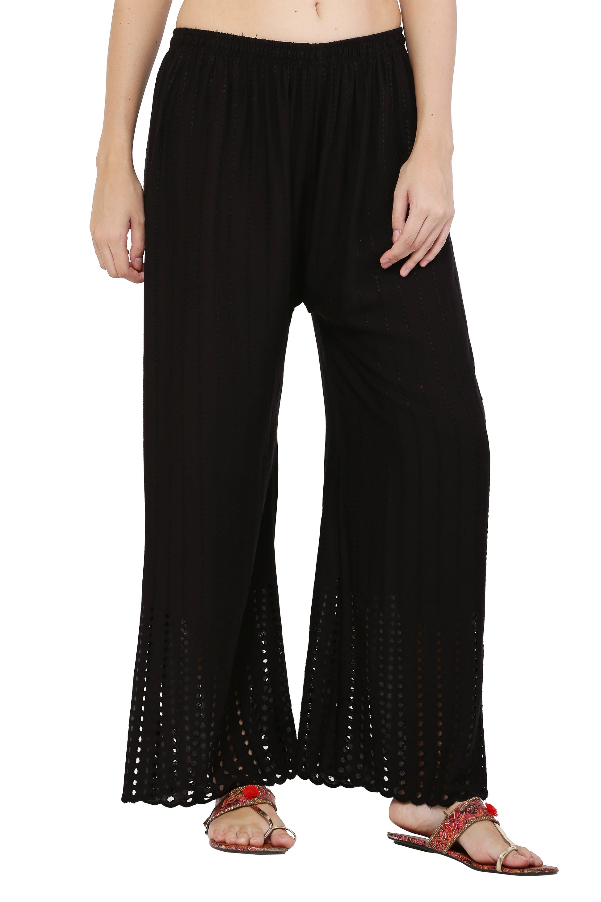 PAVONINE Black Color Goti Aari Work Rayon Fabric Sharara For Women