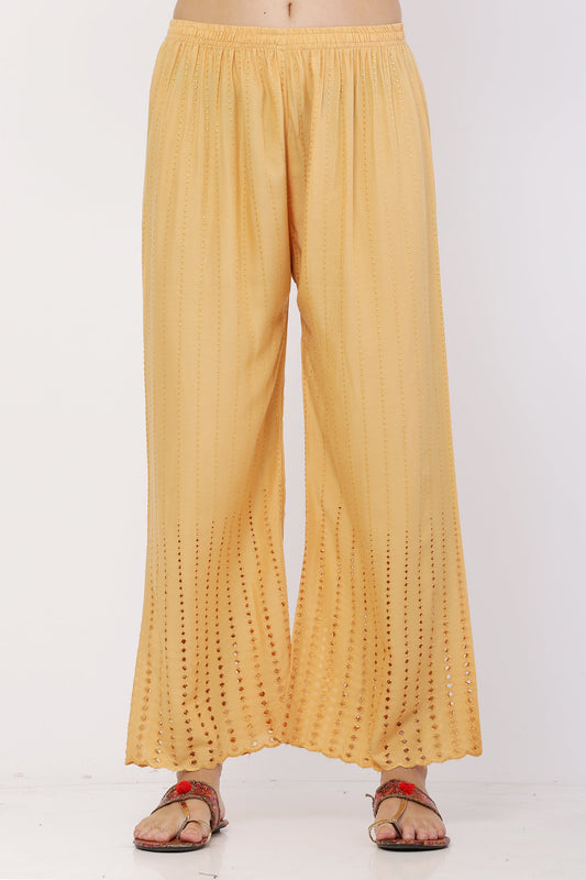 PAVONINE Beige Color Goti Aari Work Rayon Fabric Sharara For Women