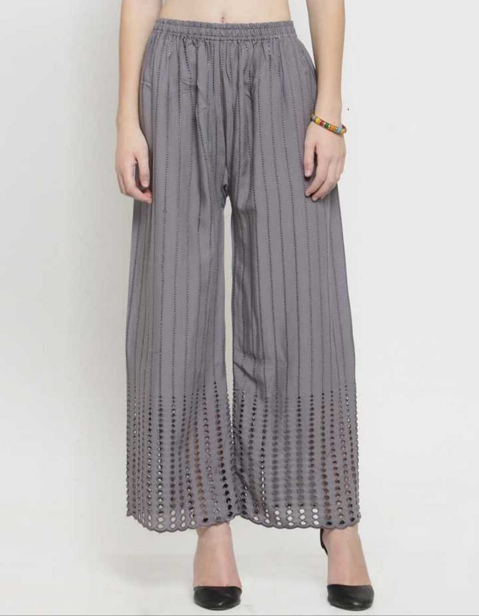 PAVONINE Grey Color Goti Aari Work Rayon Fabric Sharara For Women