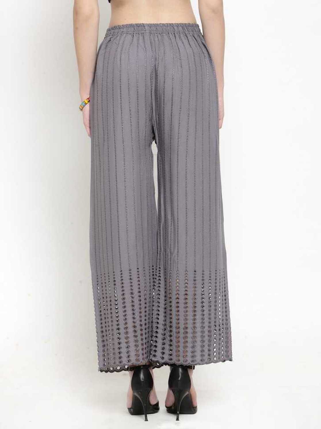 PAVONINE Grey Color Goti Aari Work Rayon Fabric Sharara For Women