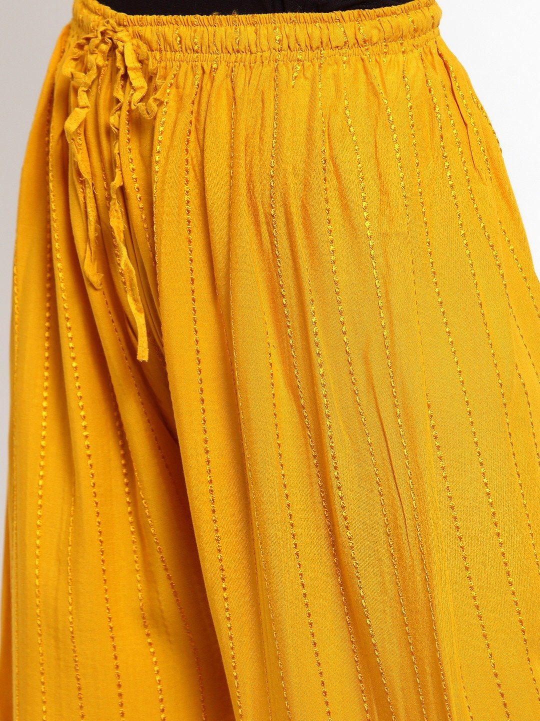 PAVONINE Mustard Color Goti Aari Work Rayon Fabric Palazzo For Women