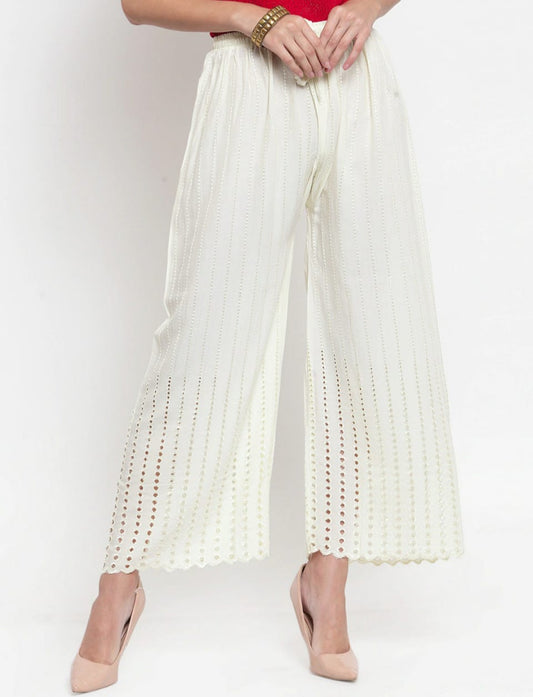 PAVONINE Off-White Color Goti Aari Work Rayon Fabric Sharara For Women