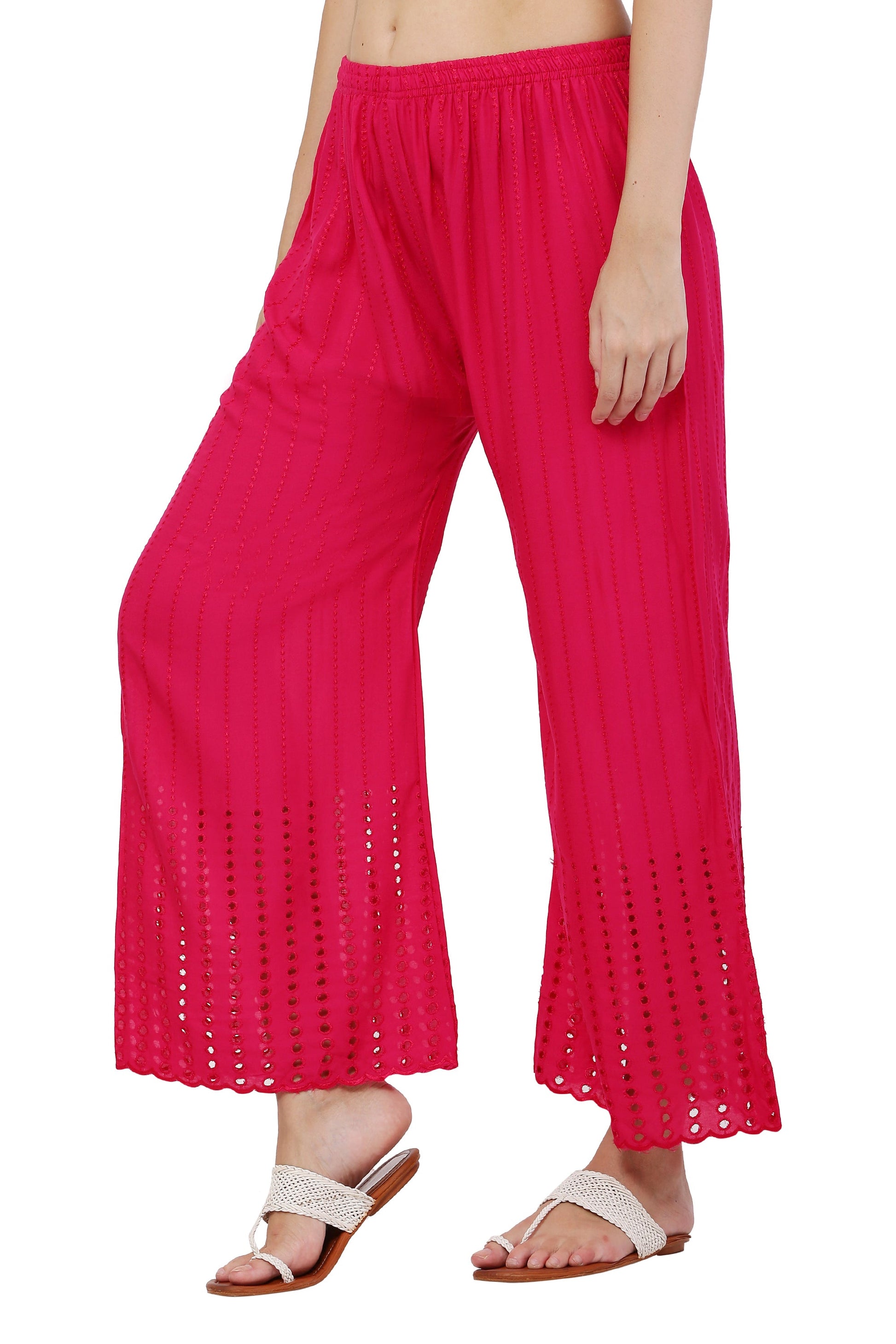 PAVONINE Rani Color Goti Aari Work Rayon Fabric Palazzo For Women
