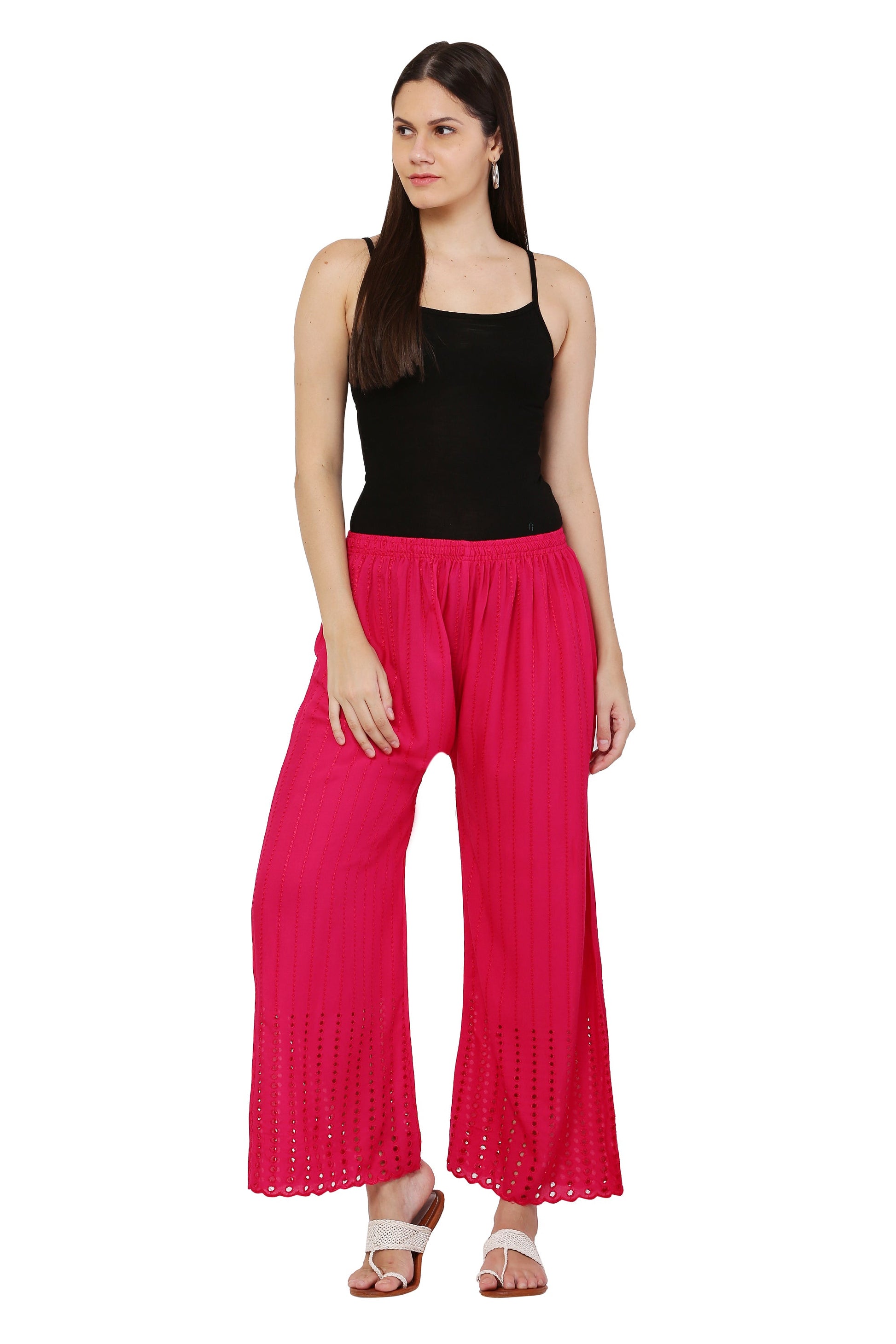 PAVONINE Rani Color Goti Aari Work Rayon Fabric Palazzo For Women