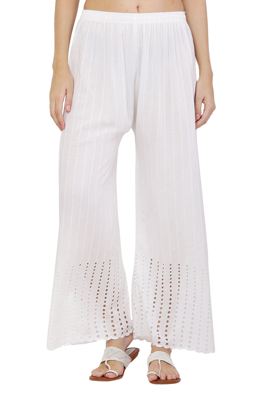 PAVONINE White Color Goti Aari Work Rayon Fabric Sharara For Women