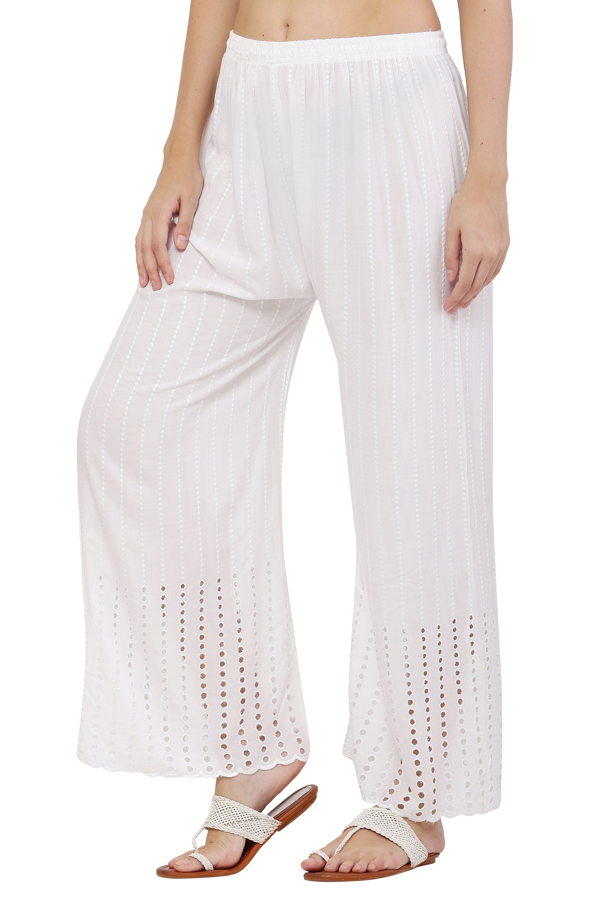 PAVONINE White Color Goti Aari Work Rayon Fabric Sharara For Women