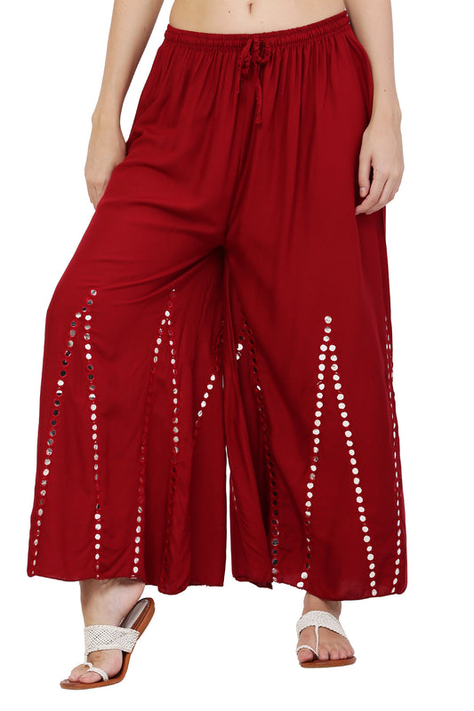 PAVONINE Maroon Color Mirror Embroidery Work Gharara