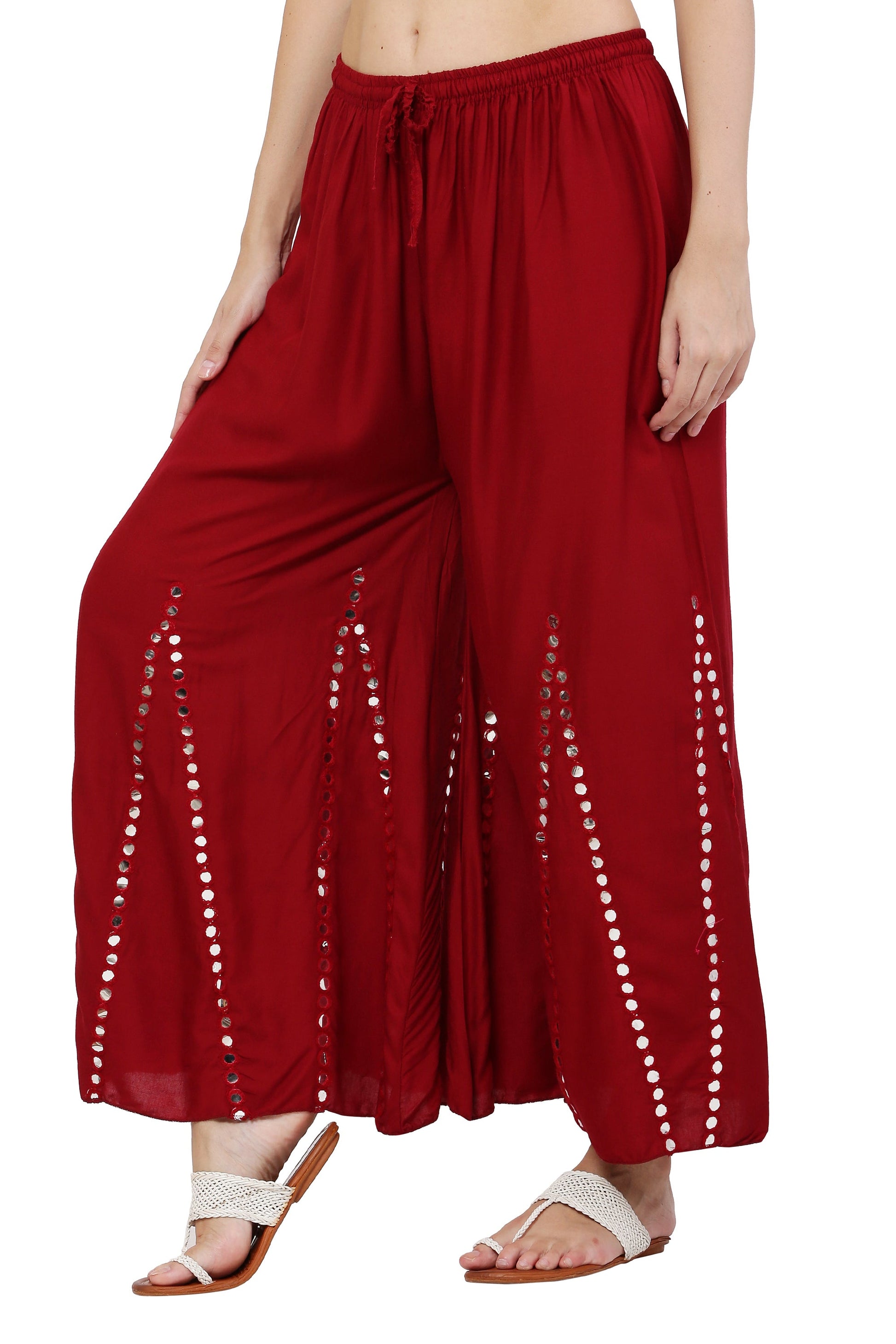 PAVONINE Maroon Color Mirror Embroidery Work Gharara