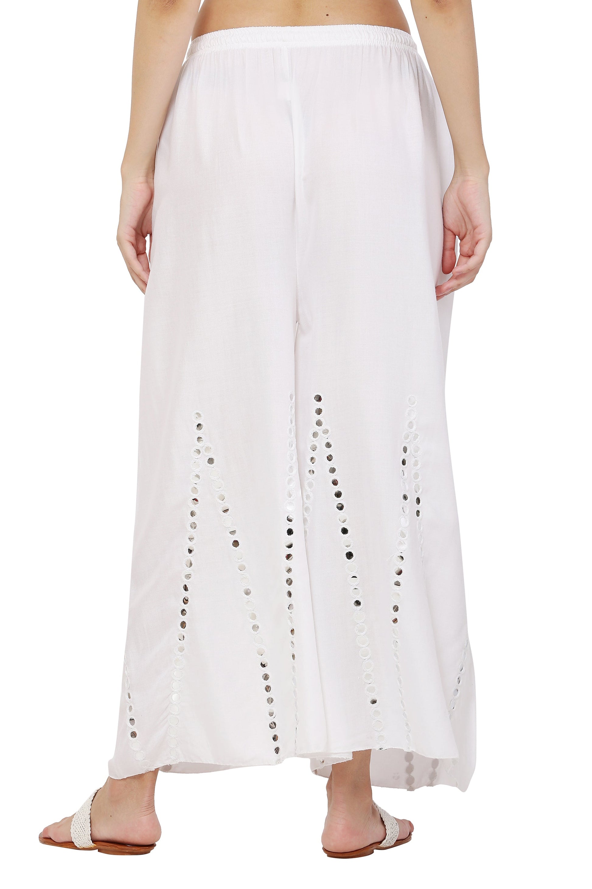 PAVONINE White Color Mirror Embroidery Work Gharara