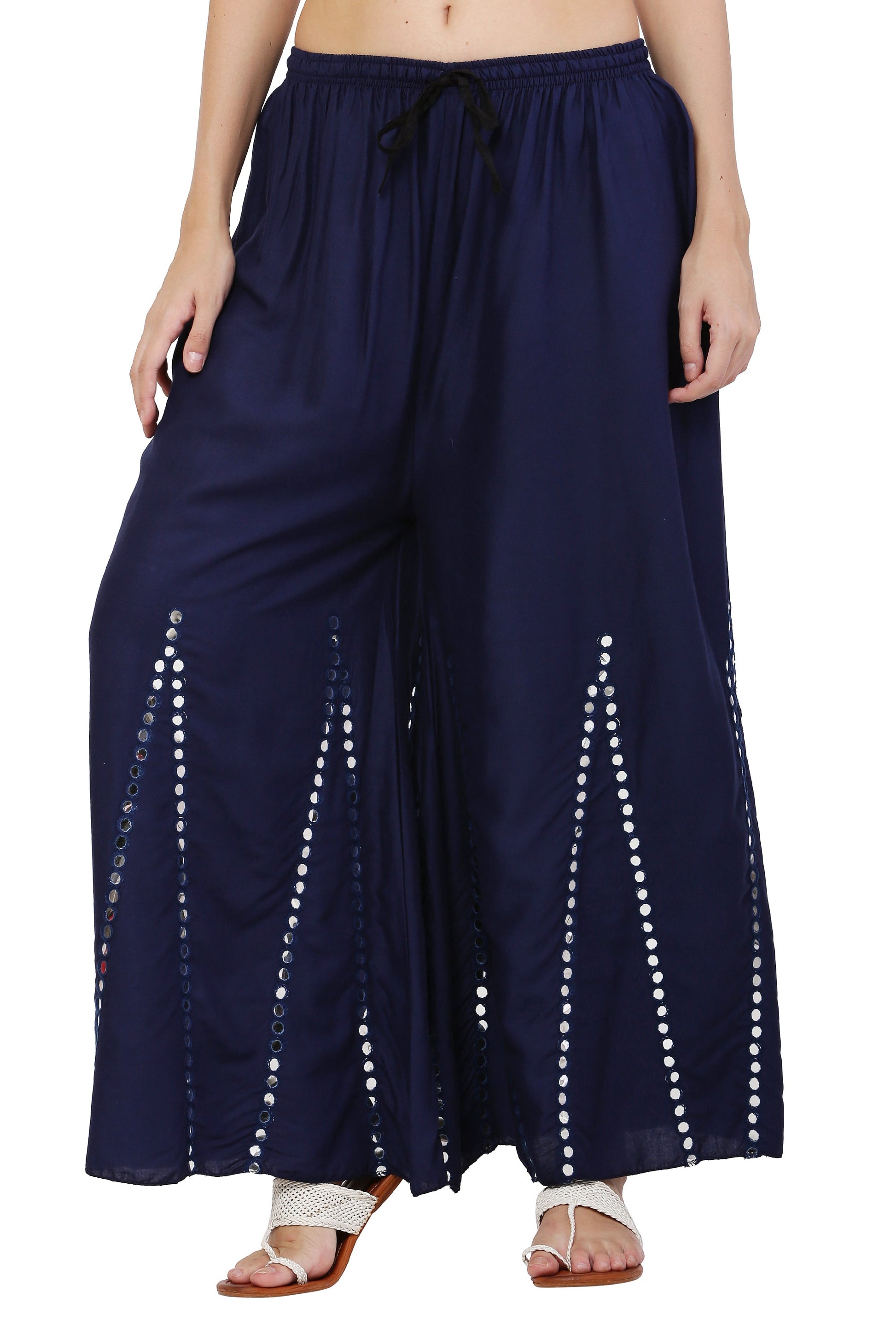 PAVONINE Navy Blue Color Mirror Embroidery Work Gharara