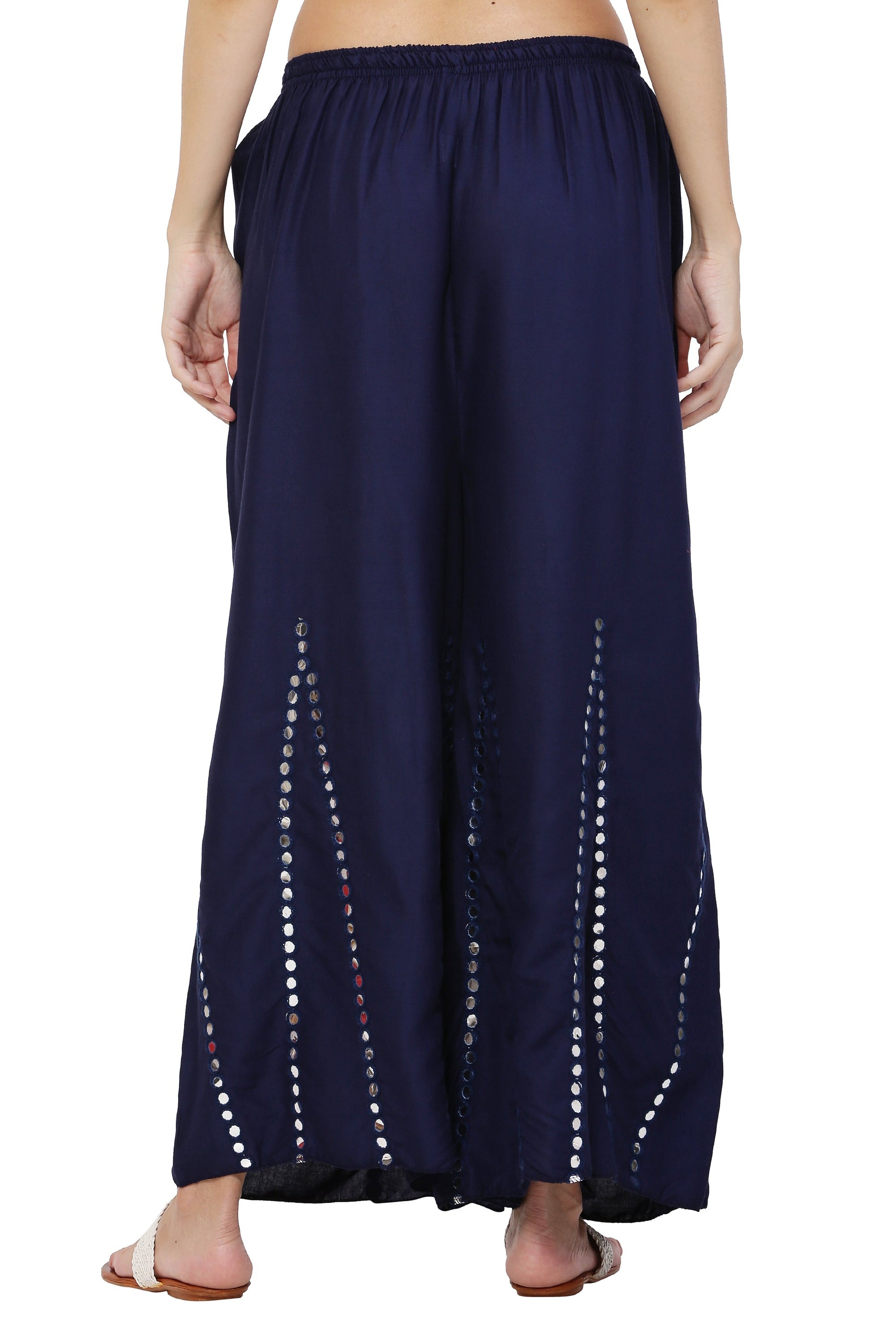 PAVONINE Navy Blue Color Mirror Embroidery Work Gharara