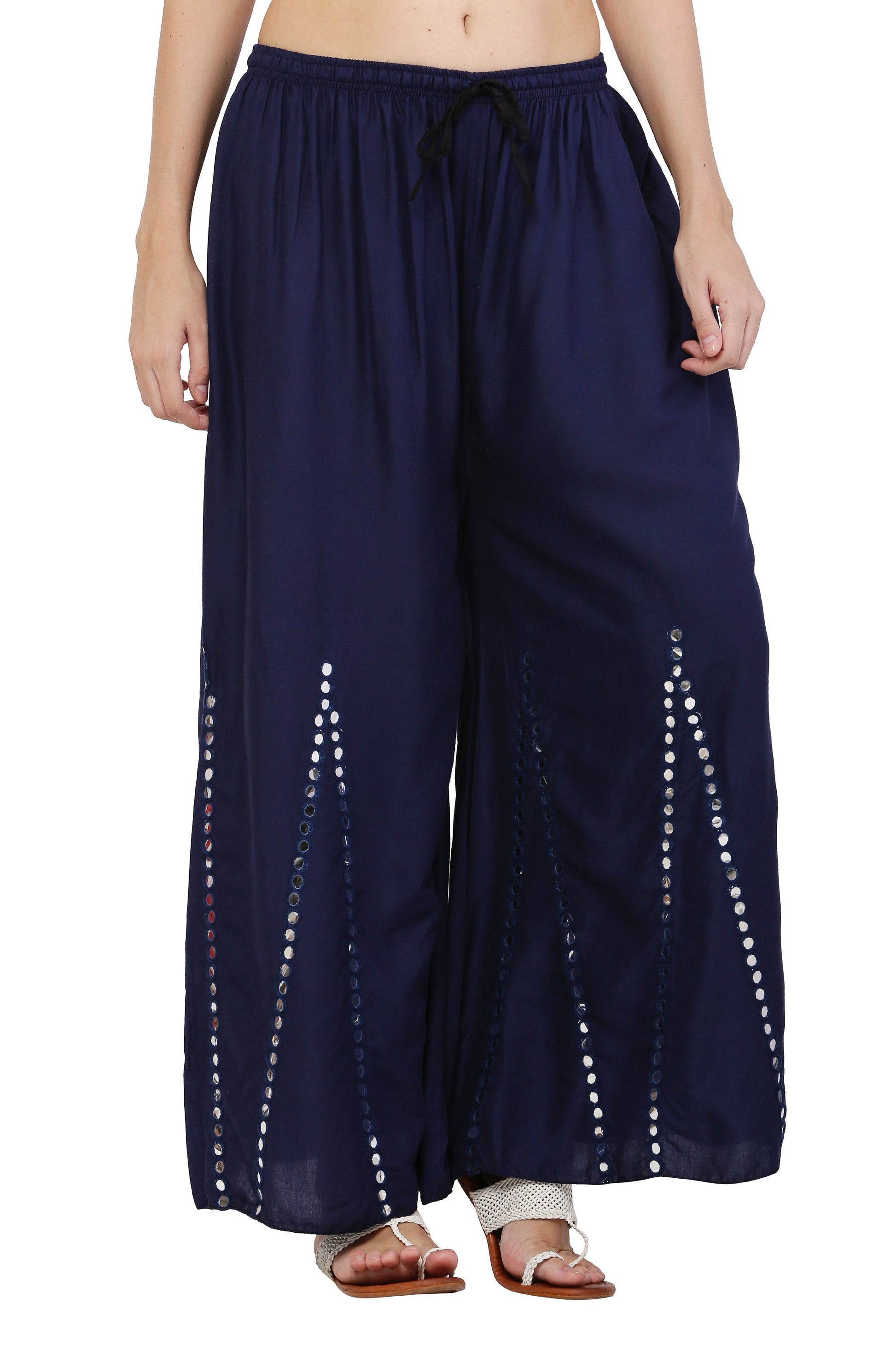 PAVONINE Navy Blue Color Mirror Embroidery Work Gharara