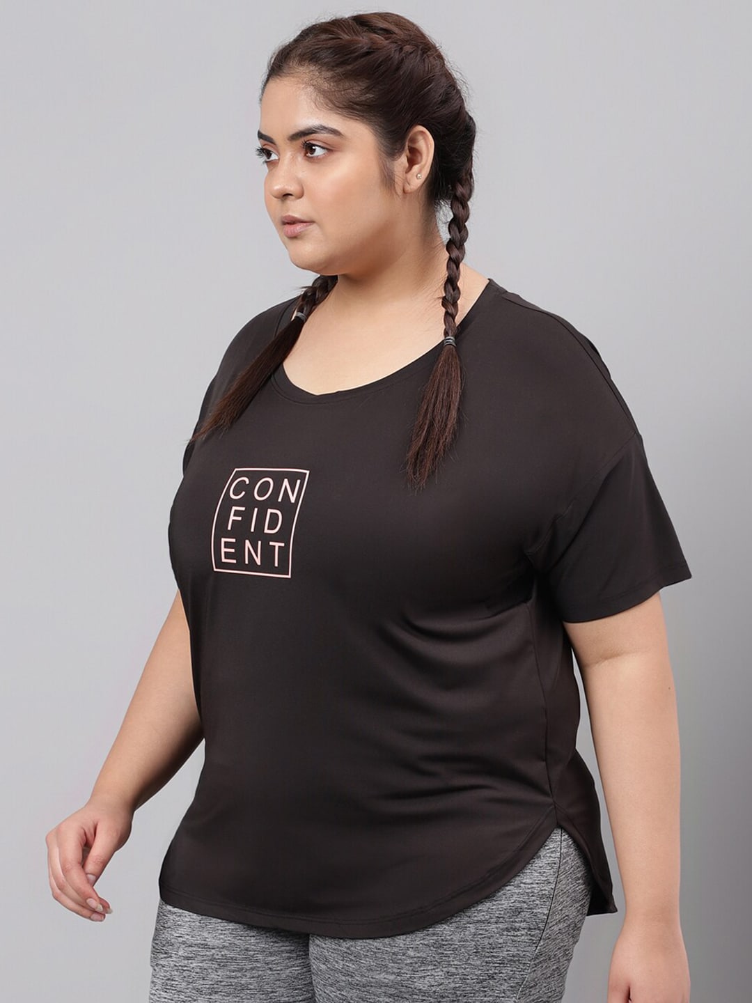 MKH Plus Size Typography Printed Relaxed Fit Dri-FIT Sports T-shirt 