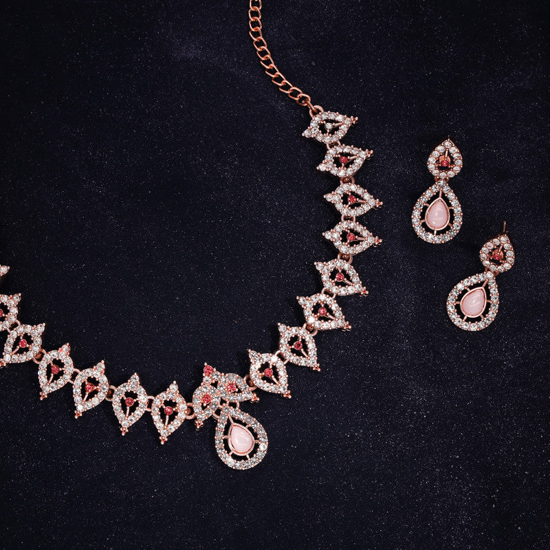 Tehzeeb Creations Pink Colour Diamond Choker Necklace Jewellery Set With Matching Pair of Earrings For Women And Girls Tehzeeb Creations