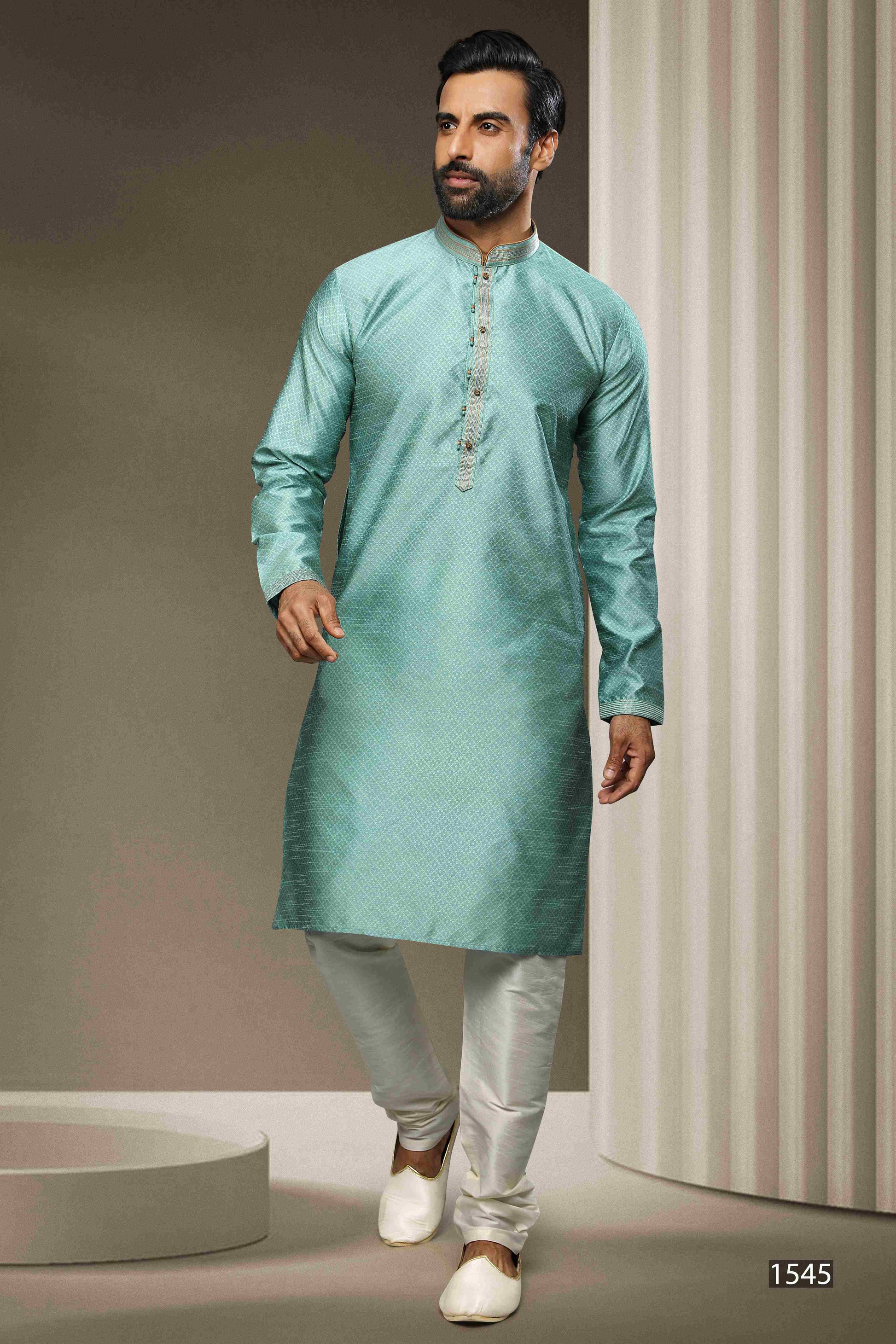 Raivat Ethnic Jacquard Silk Brocade Pintux Work Kurta Pajama In Sky Blue Colour