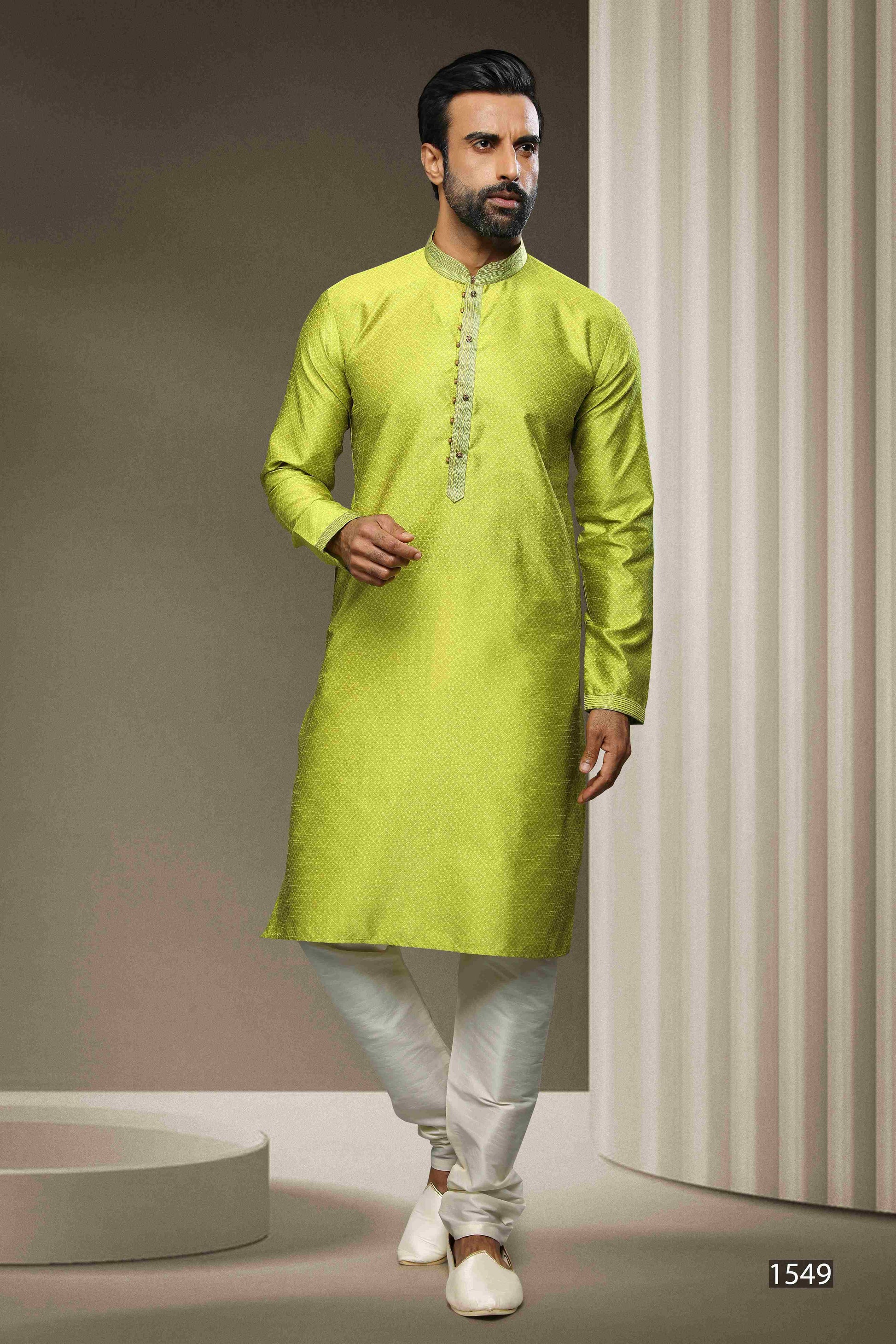 Raivat Ethnic Jacquard Silk Brocade Pintux Work Kurta Pajama In Mint Green Colour