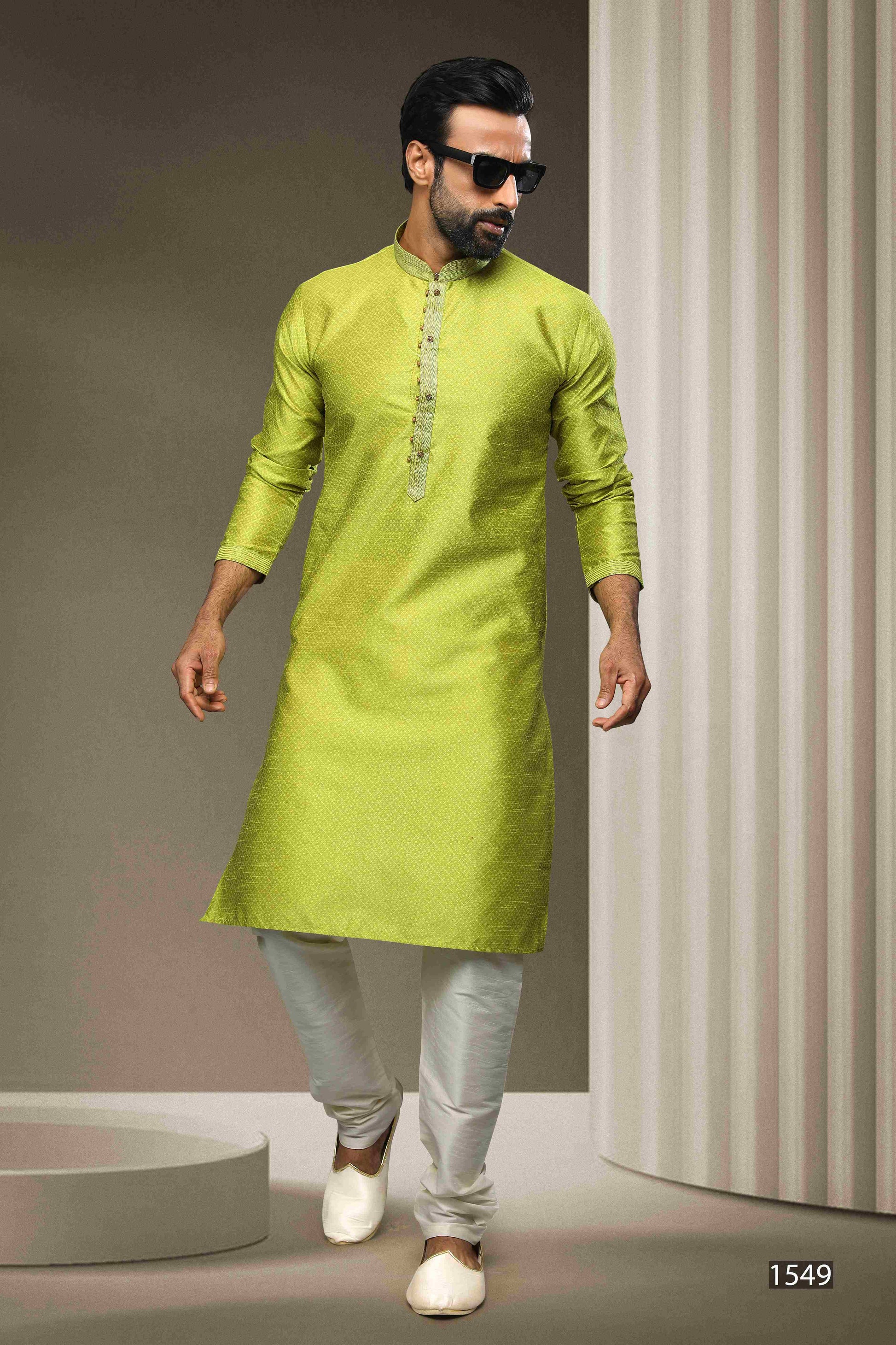 Raivat Ethnic Jacquard Silk Brocade Pintux Work Kurta Pajama In Mint Green Colour