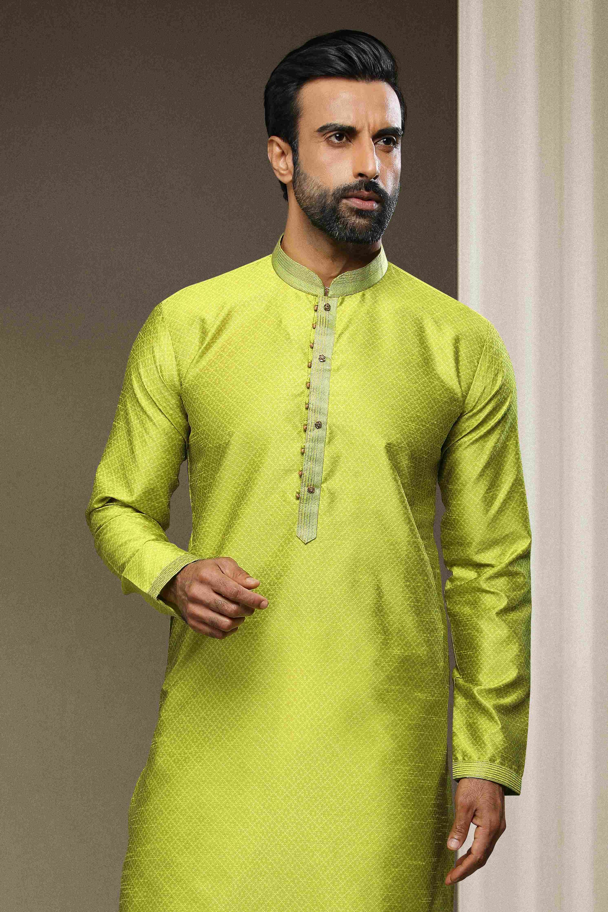 Raivat Ethnic Jacquard Silk Brocade Pintux Work Kurta Pajama In Mint Green Colour