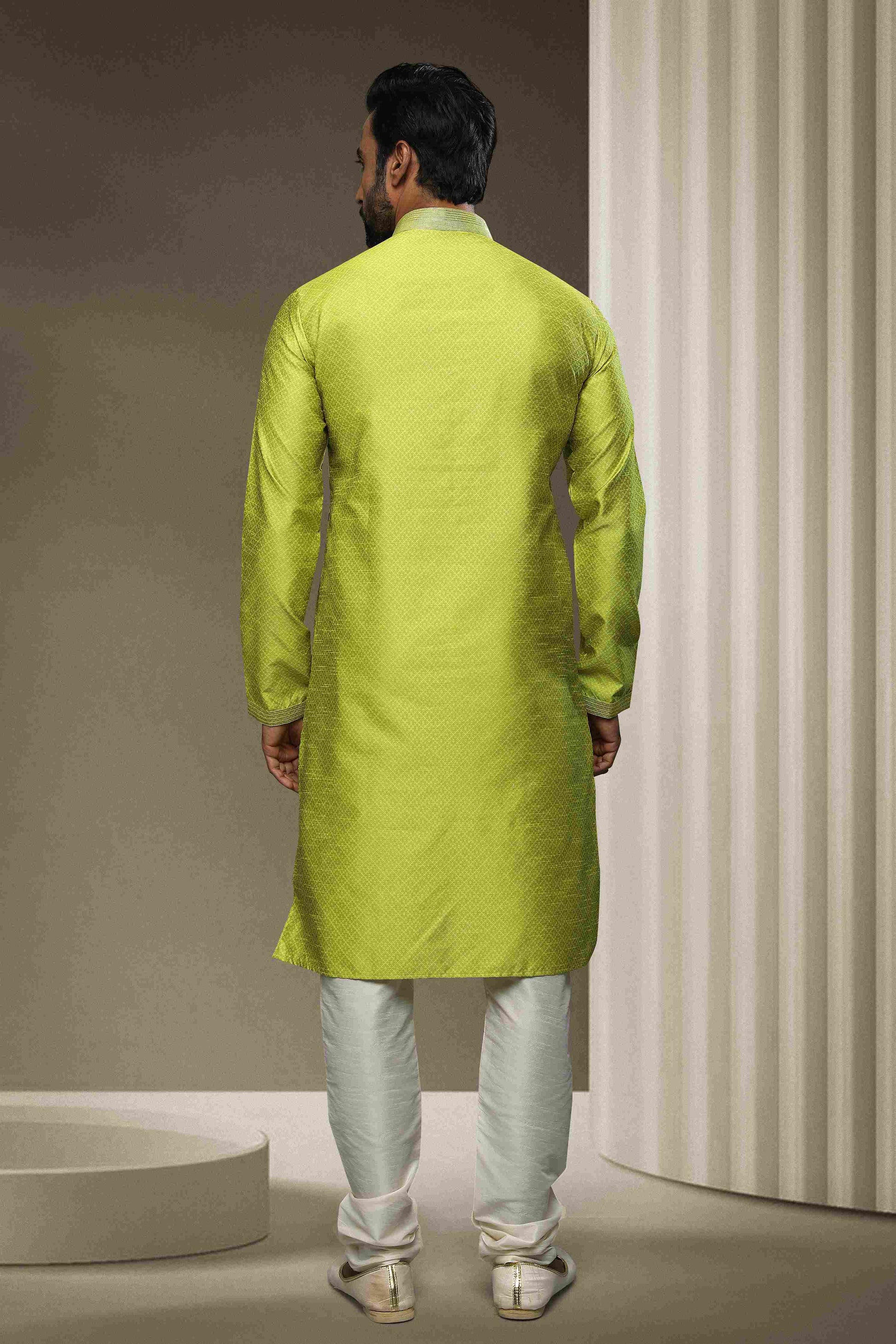 Raivat Ethnic Jacquard Silk Brocade Pintux Work Kurta Pajama In Mint Green Colour