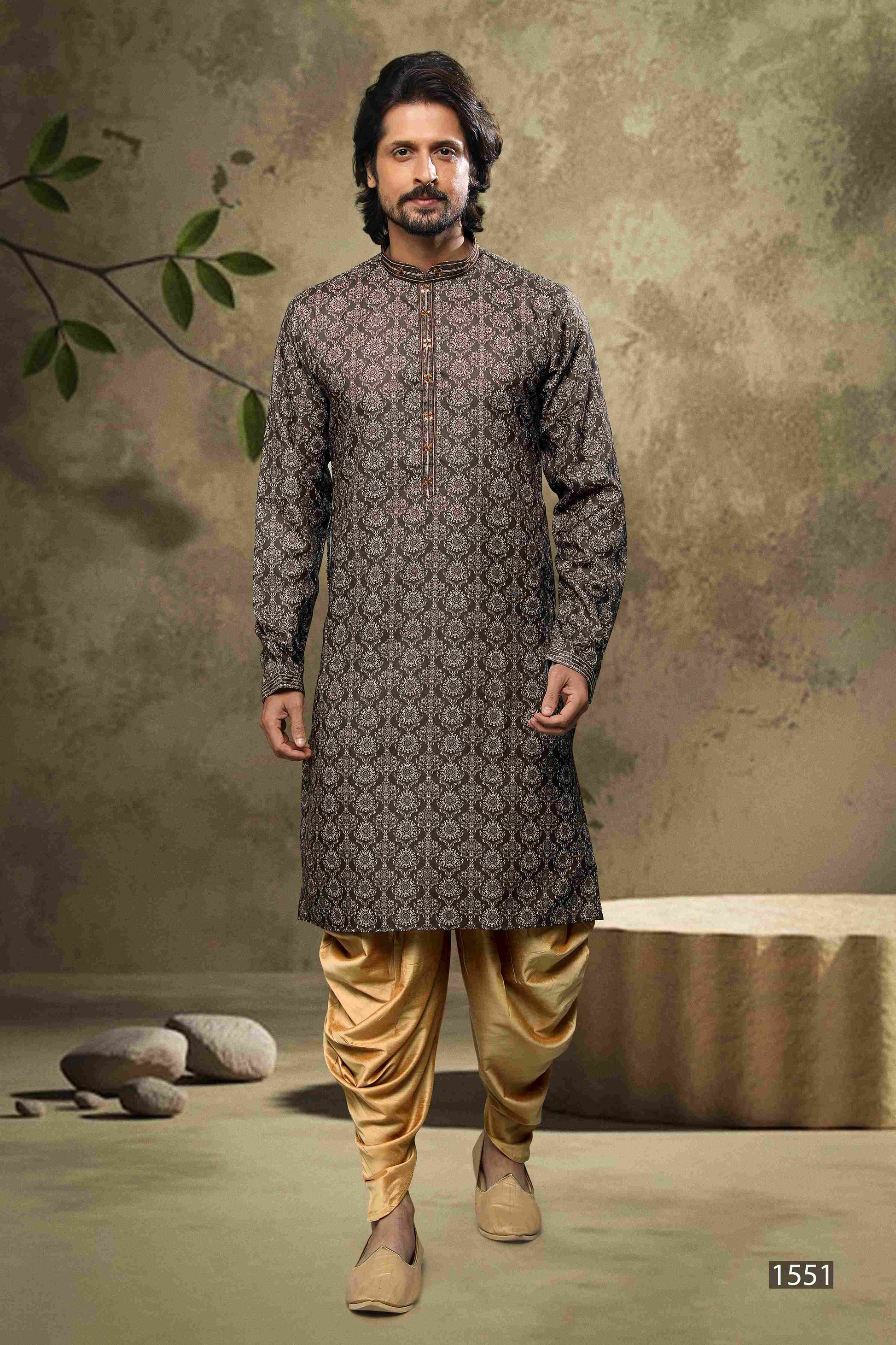 Raivat Ethnic Cotton Digital Print Mirror Work Kurta Pajama In Black Colour