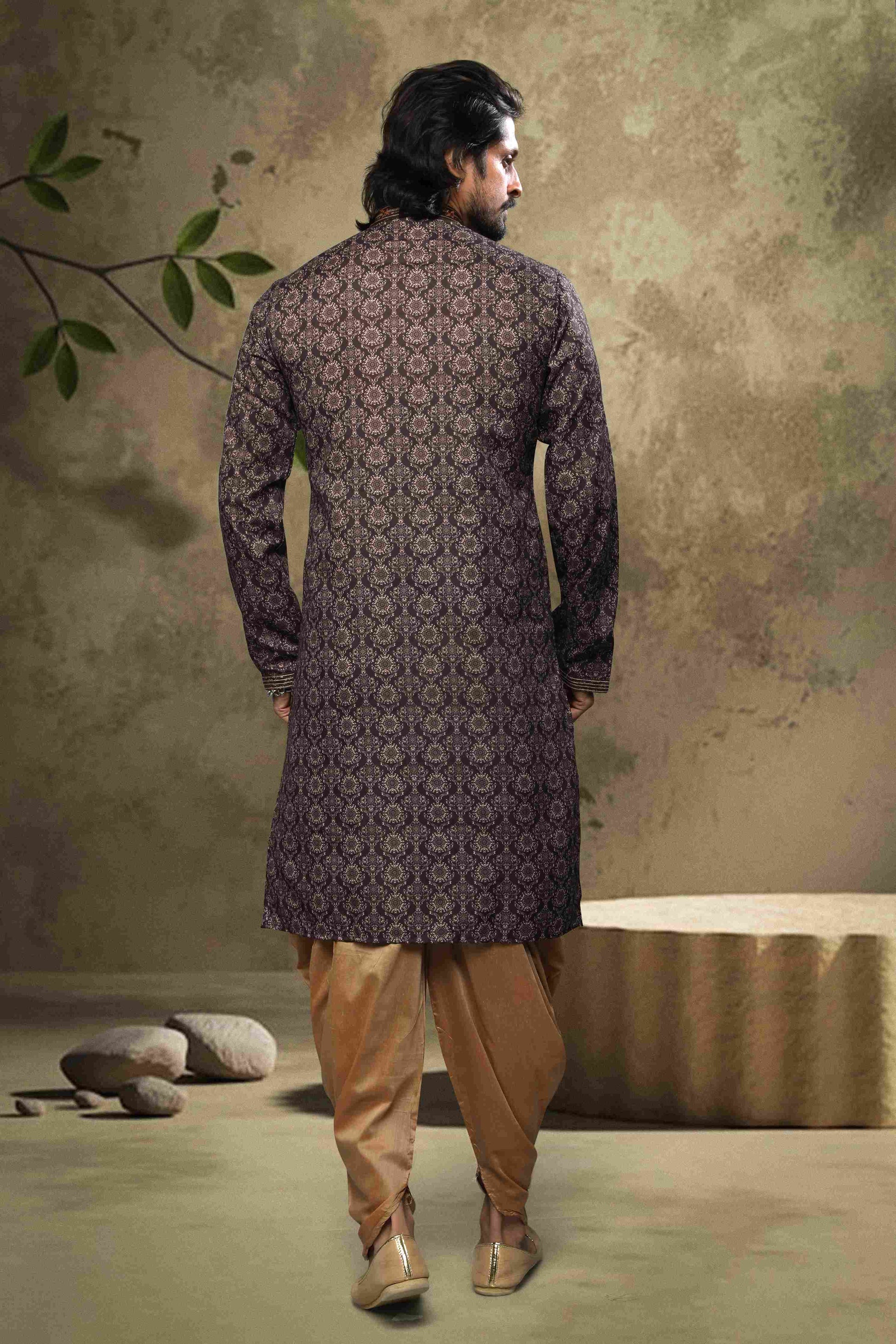 Raivat Ethnic Cotton Digital Print Mirror Work Kurta Pajama In Black Colour
