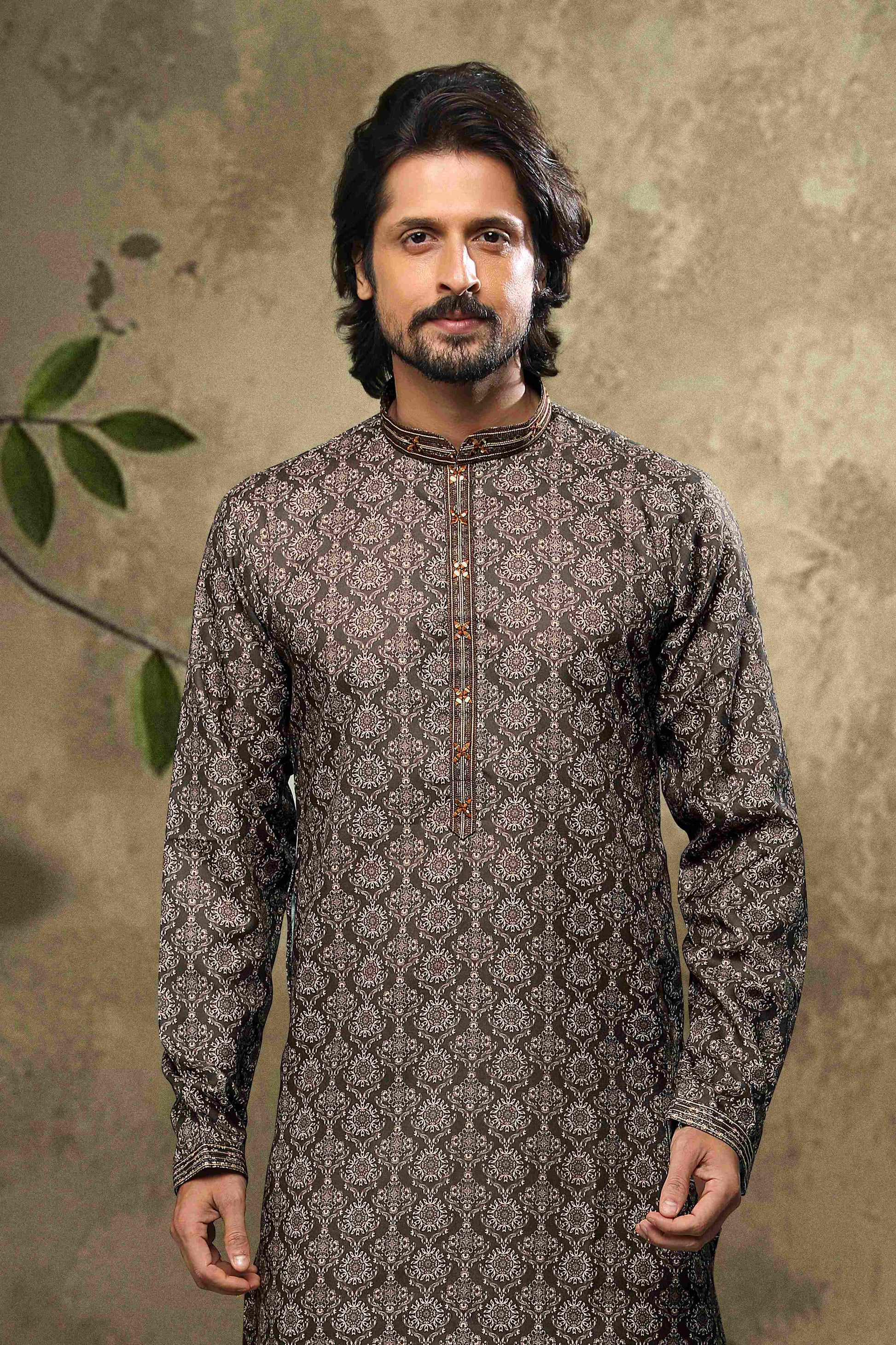 Raivat Ethnic Cotton Digital Print Mirror Work Kurta Pajama In Black Colour