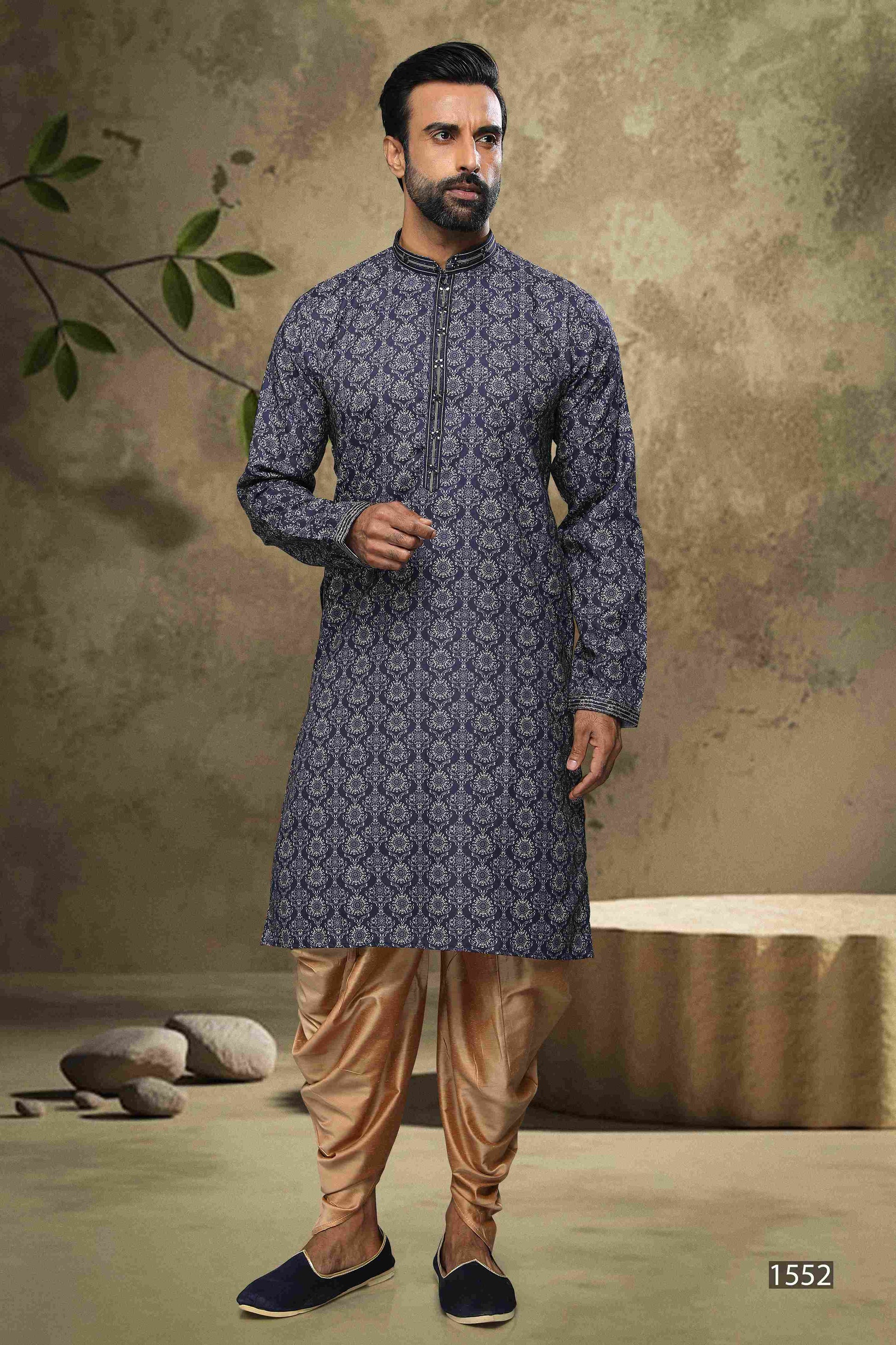 Raivat Ethnic Cotton Digital Print Mirror Work Kurta Pajama In Blue Colour