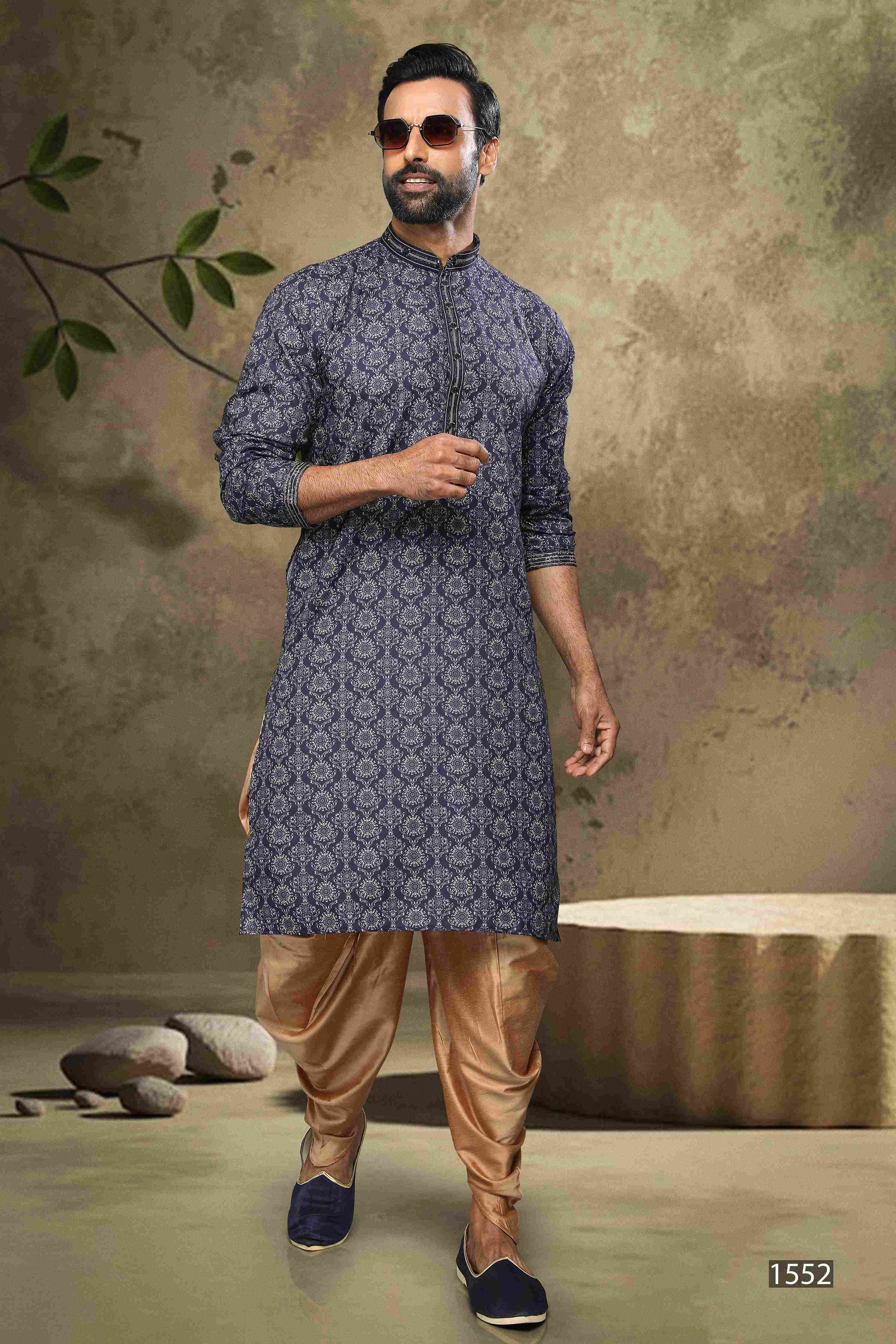 Raivat Ethnic Cotton Digital Print Mirror Work Kurta Pajama In Blue Colour