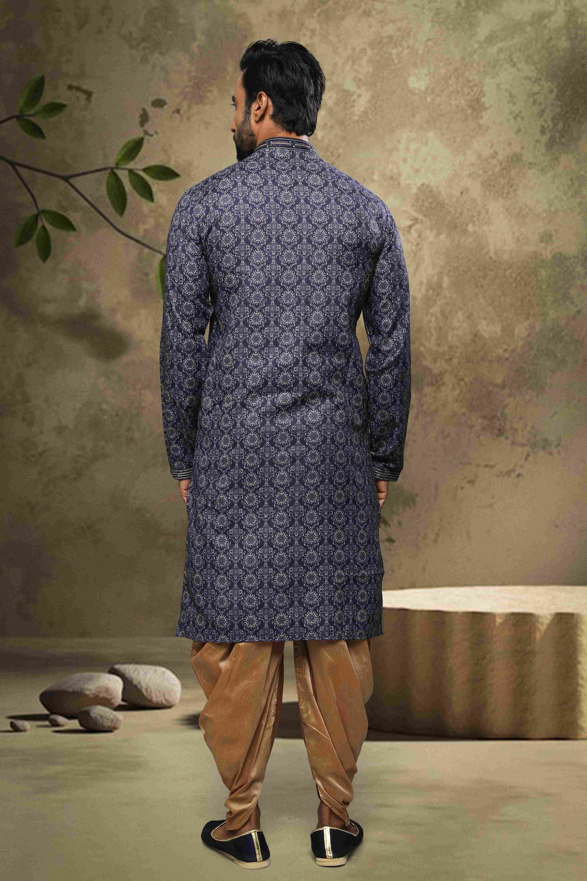 Raivat Ethnic Cotton Digital Print Mirror Work Kurta Pajama In Blue Colour