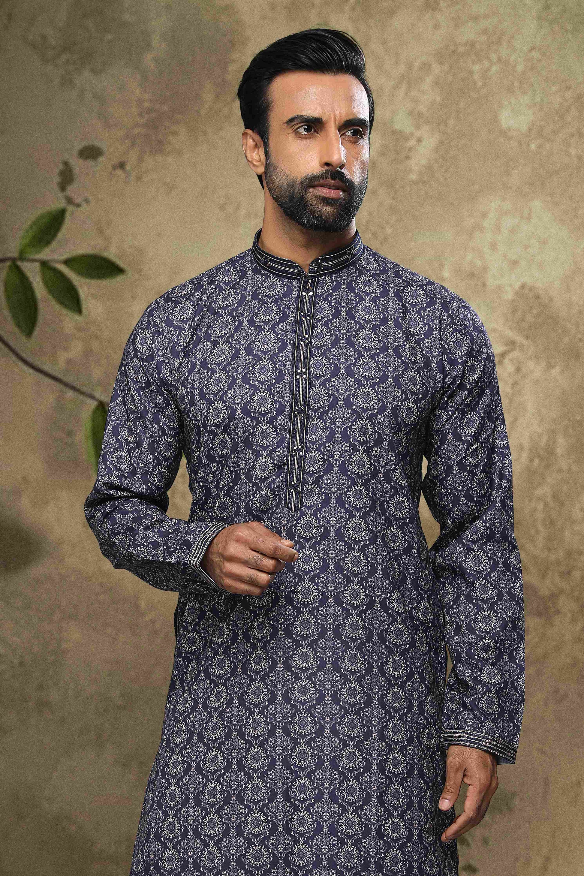 Raivat Ethnic Cotton Digital Print Mirror Work Kurta Pajama In Blue Colour