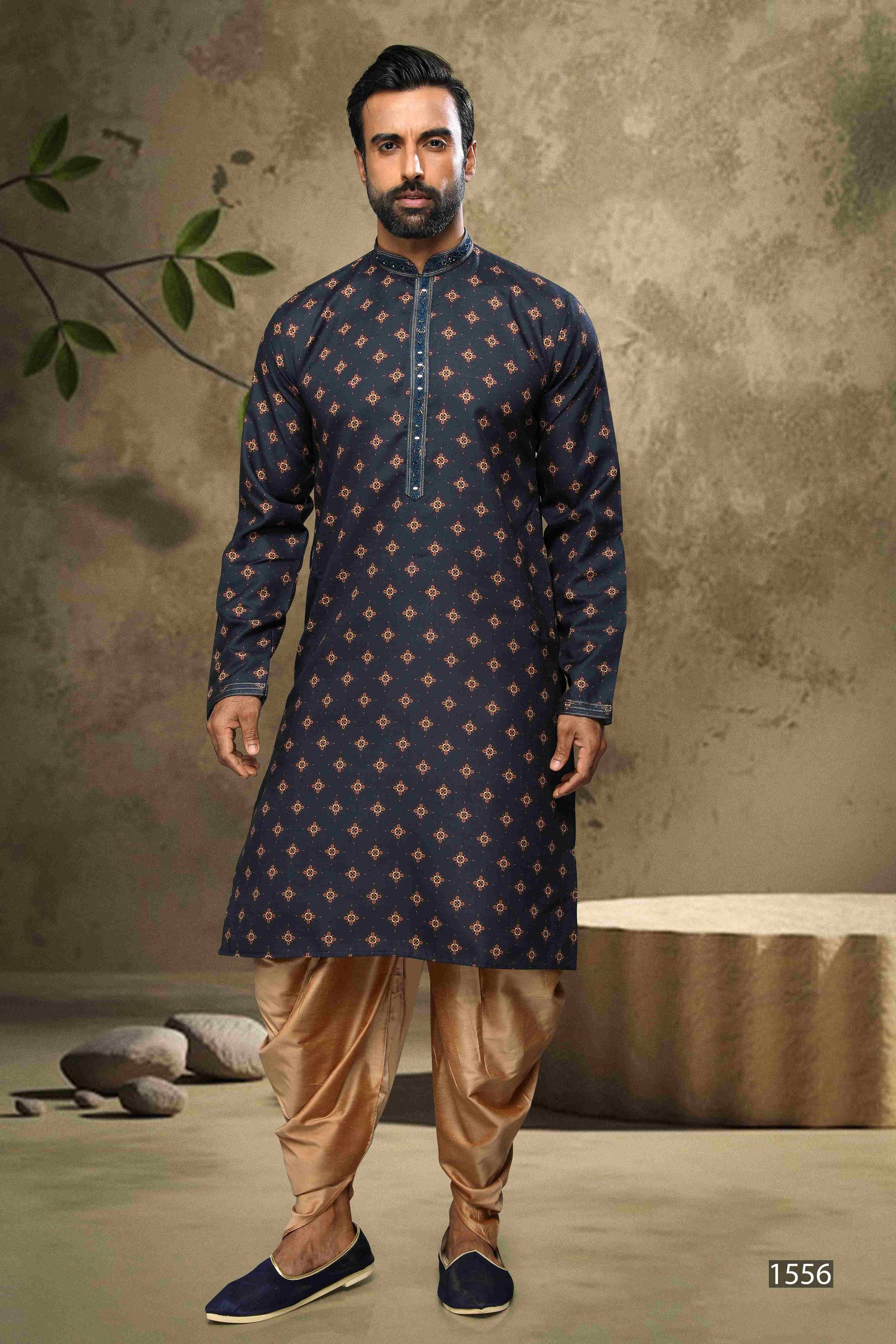Raivat Ethnic Cotton Digital Print Mirror Work Kurta Pajama In Blue Colour