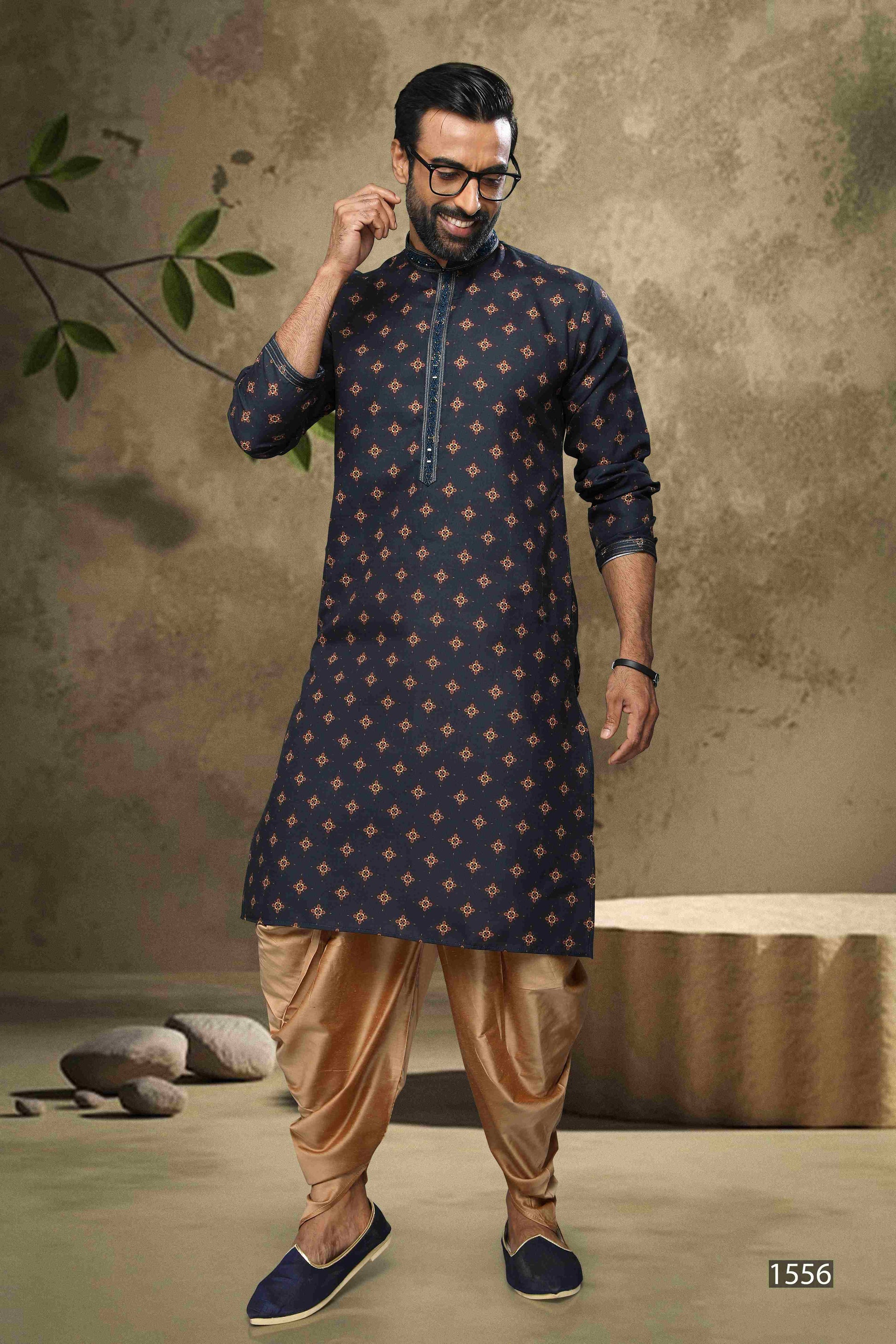 Raivat Ethnic Cotton Digital Print Mirror Work Kurta Pajama In Blue Colour