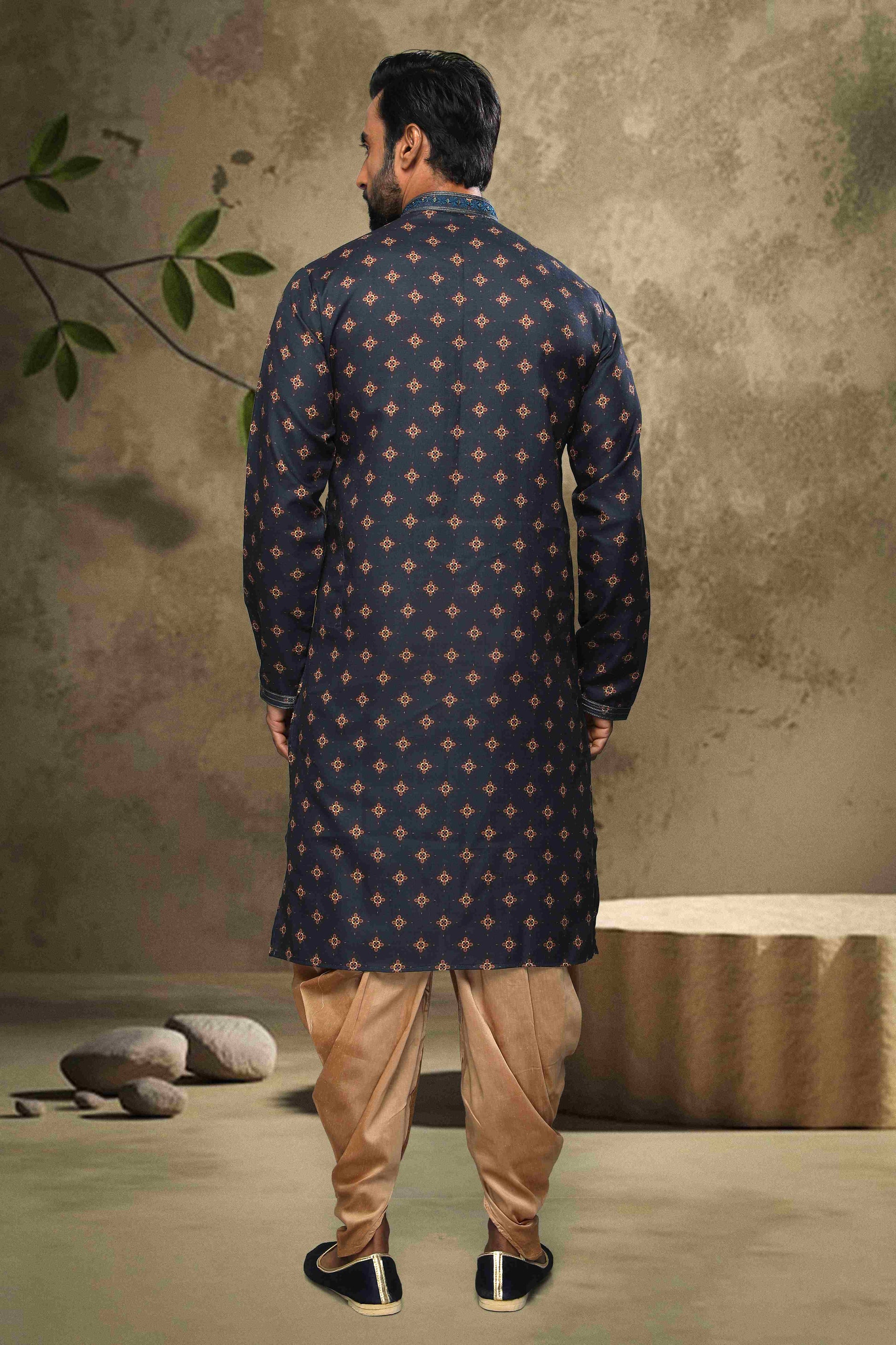 Raivat Ethnic Cotton Digital Print Mirror Work Kurta Pajama In Blue Colour
