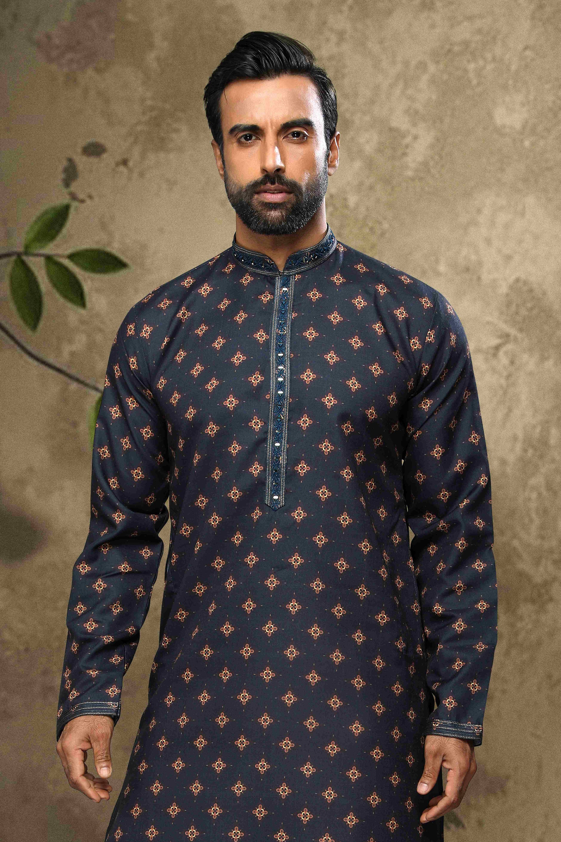 Raivat Ethnic Cotton Digital Print Mirror Work Kurta Pajama In Blue Colour