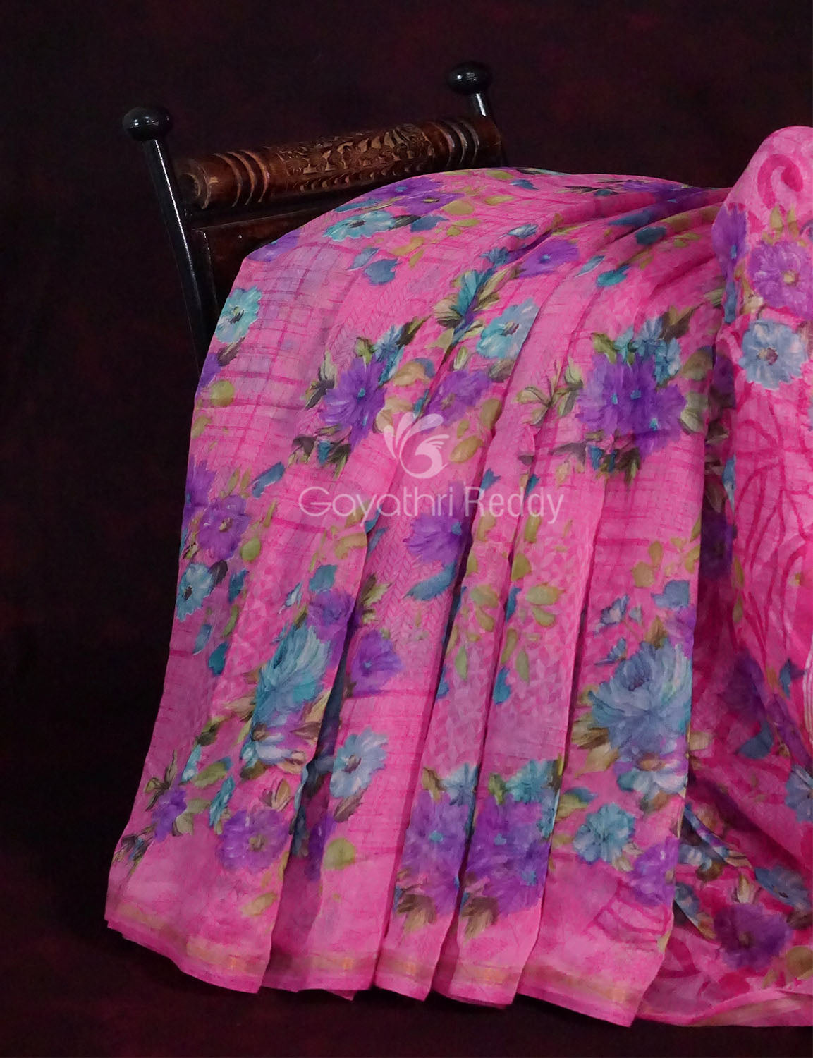 Neon Pink Printed Semi Chanderi Grab2Buy By Gayathri Reddy Designer Studio 
