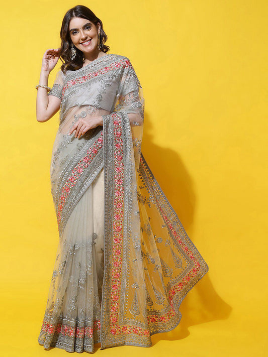 kasee Floral Embroidered Net Saree
