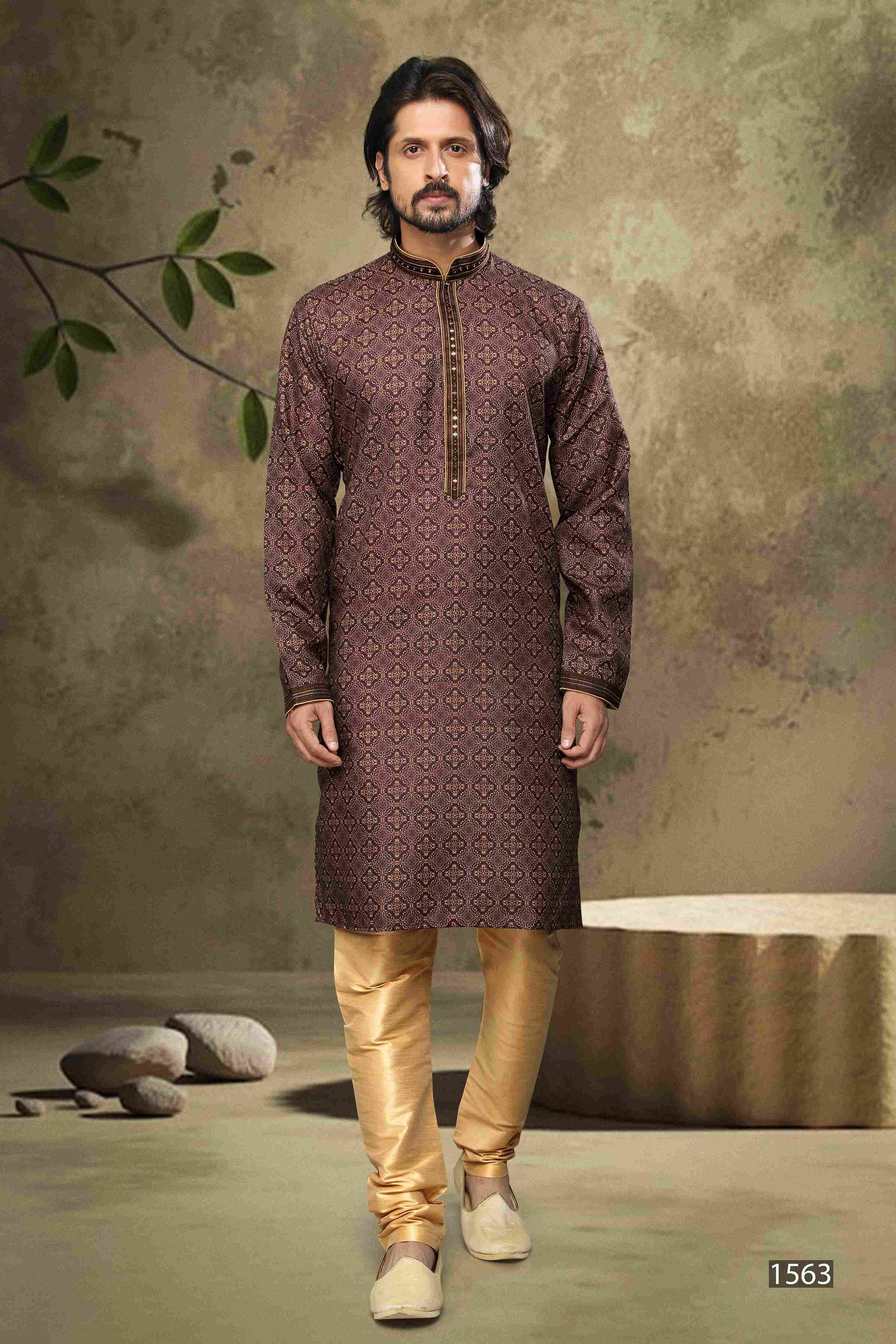 Raivat Ethnic Cotton Digital Print Pintux Work Kurta Pajama In Brown Colour