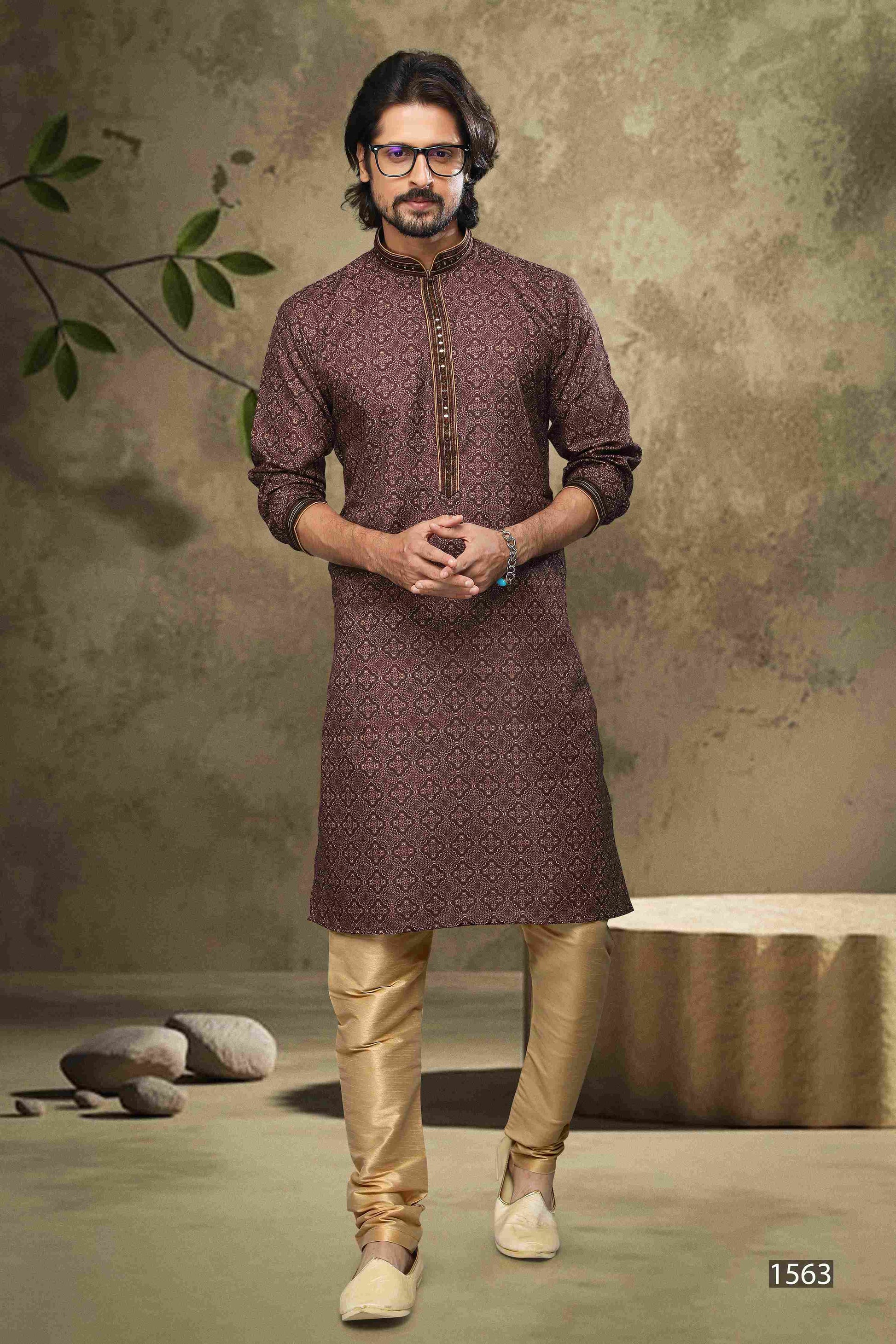 Raivat Ethnic Cotton Digital Print Pintux Work Kurta Pajama In Brown Colour