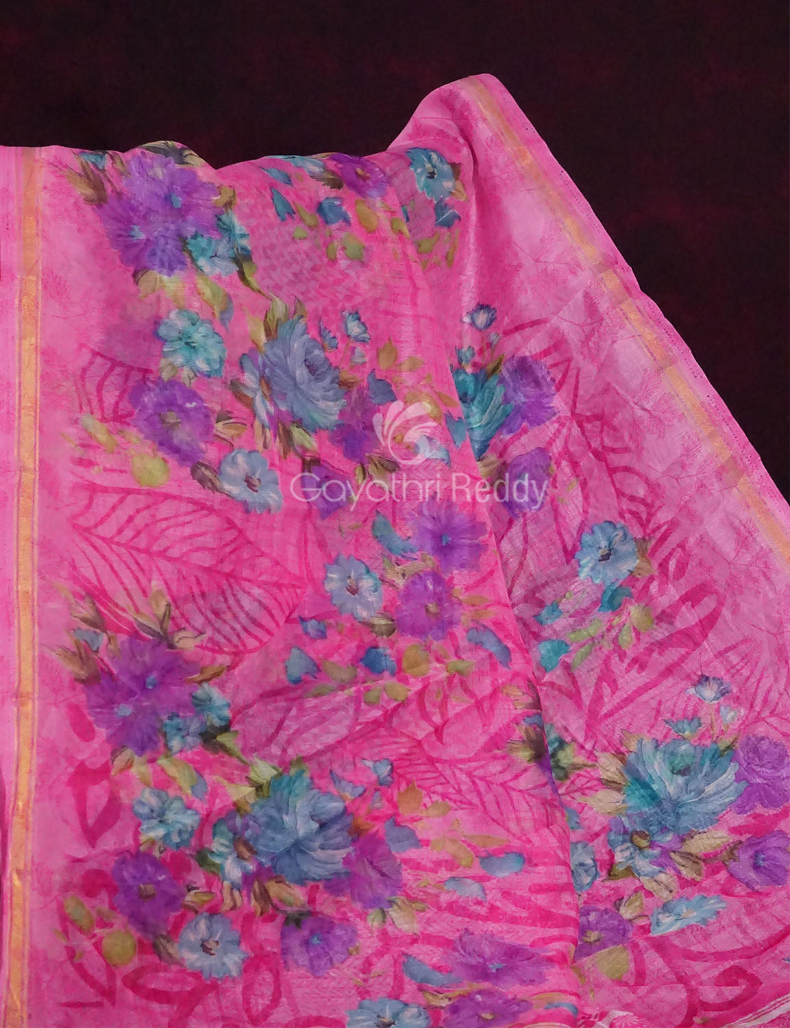 Neon Pink Printed Semi Chanderi Grab2Buy By Gayathri Reddy Designer Studio 