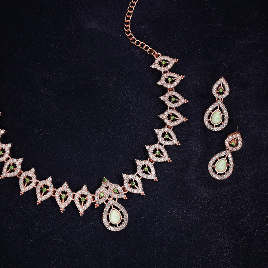 Tehzeeb Creations Sea Green Colour Ad Studded Necklace Jewellery Set With Matching Earrings For Women And Girls